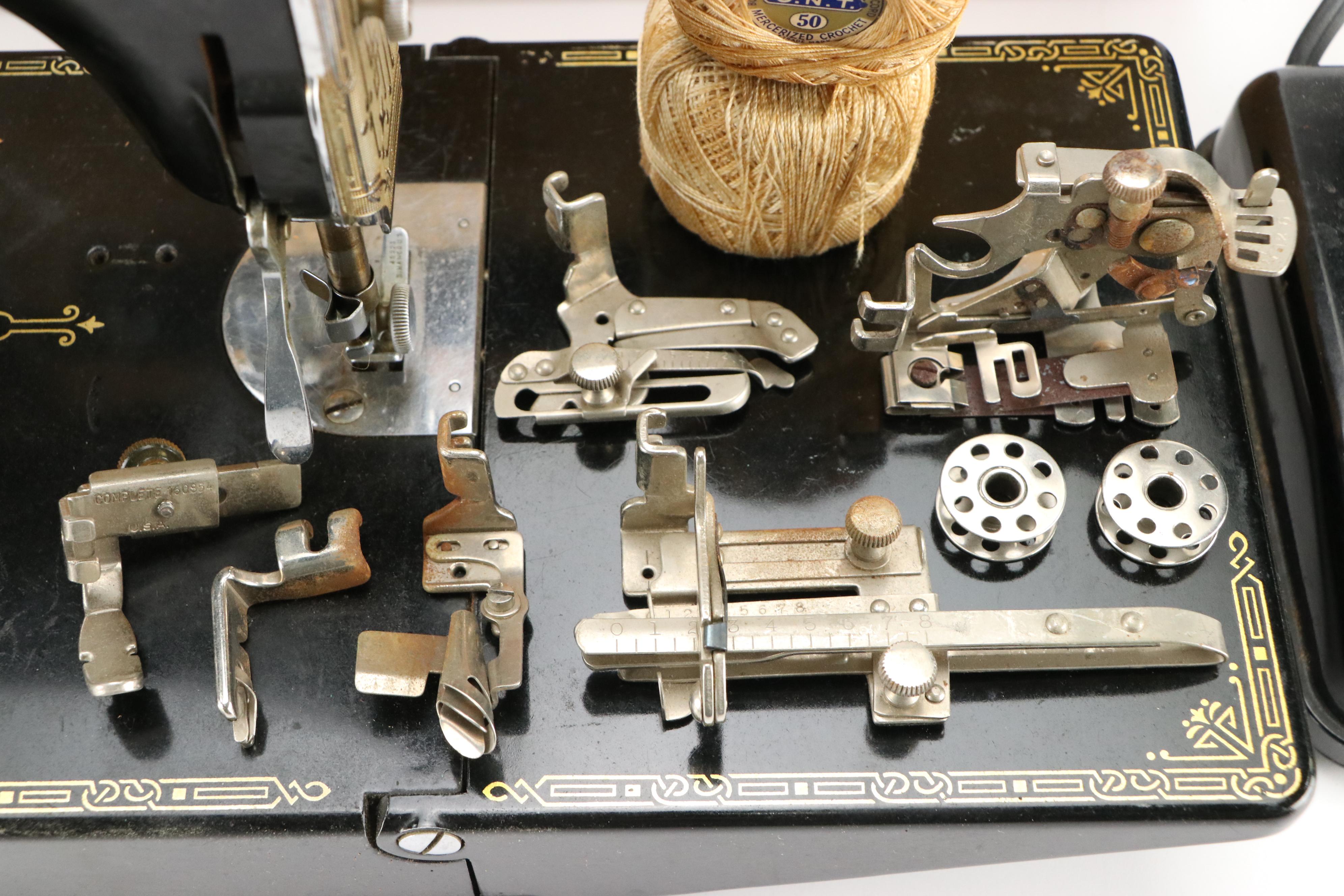 Singer Featherweight Sewing Machine with Travel Case and Accessories, 1937