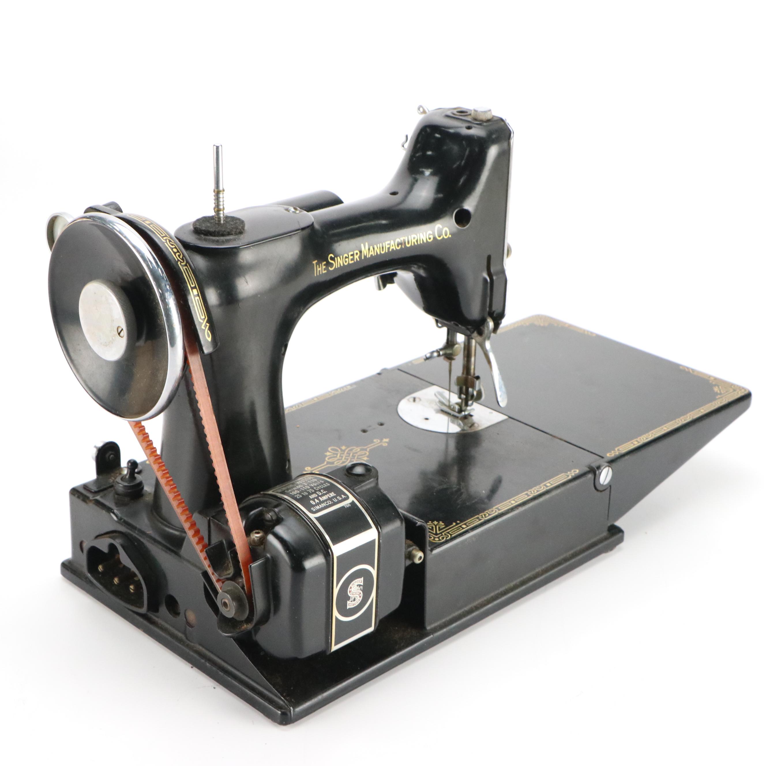 Singer Featherweight Sewing Machine with Travel Case and Accessories, 1937