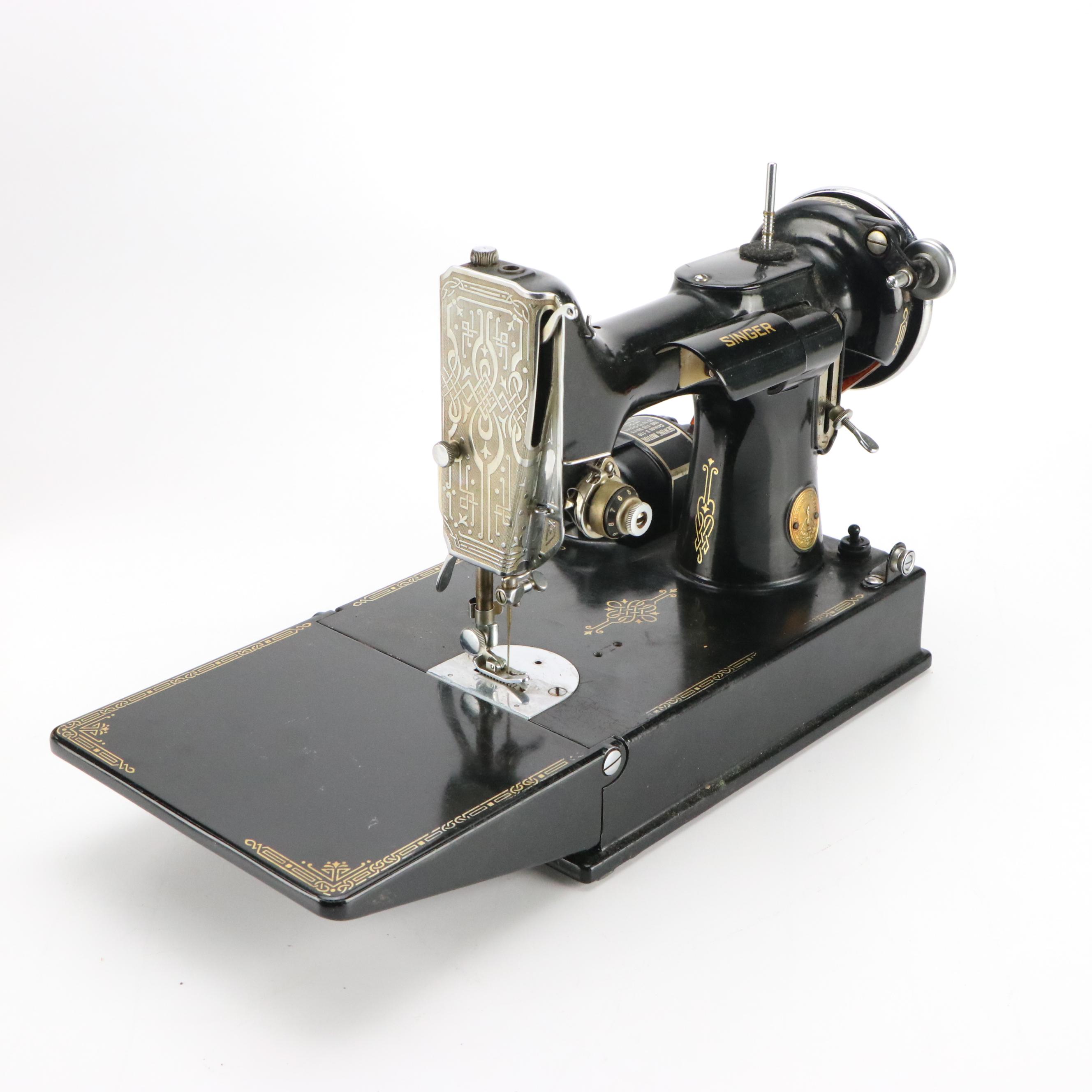 Singer Featherweight Sewing Machine with Travel Case and Accessories, 1937