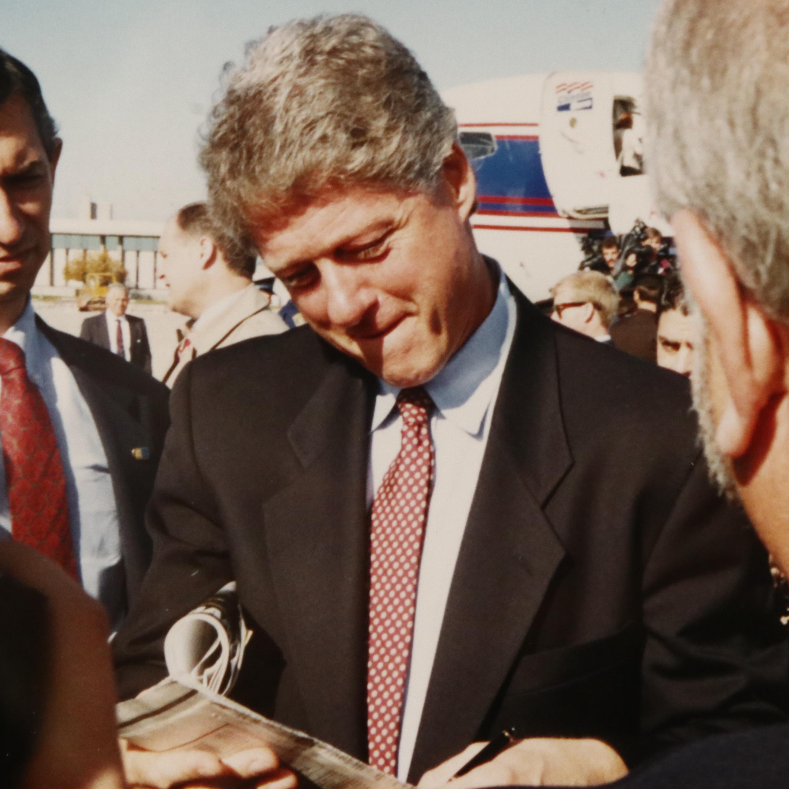 Autographed Newspaper, Photographs and Pin from Bill Clinton's Campaign, 1992