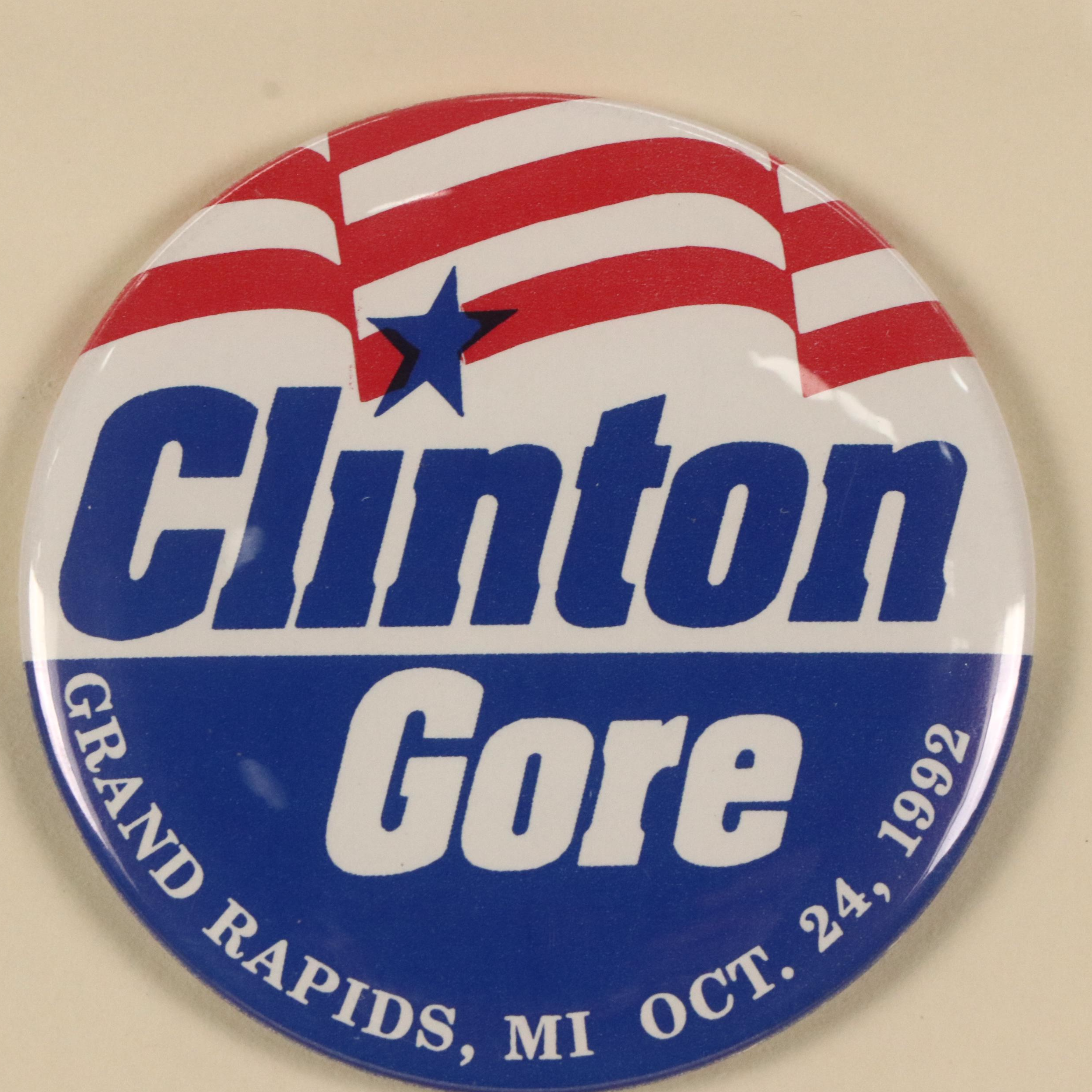 Autographed Newspaper, Photographs and Pin from Bill Clinton's Campaign, 1992