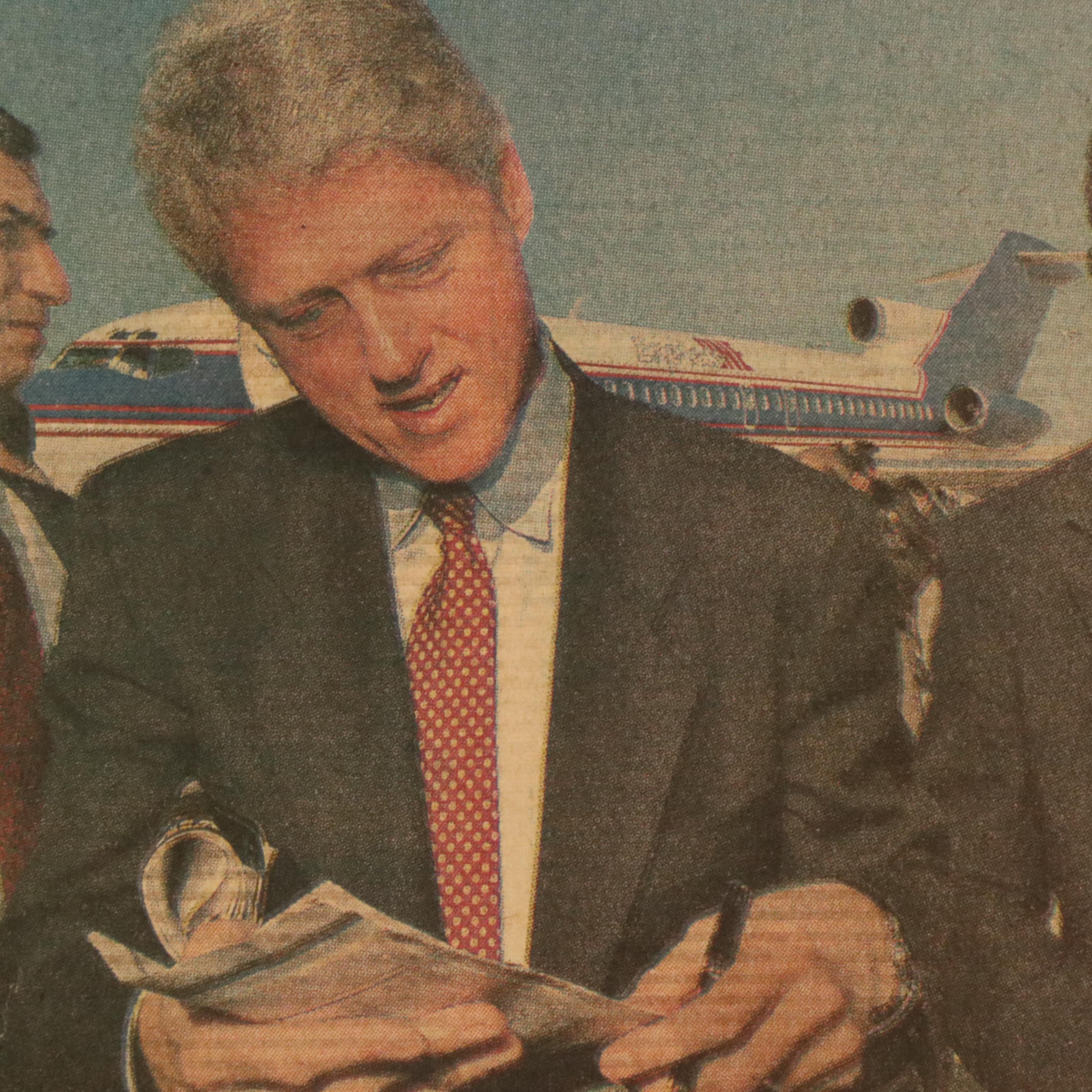 Autographed Newspaper, Photographs and Pin from Bill Clinton's Campaign, 1992
