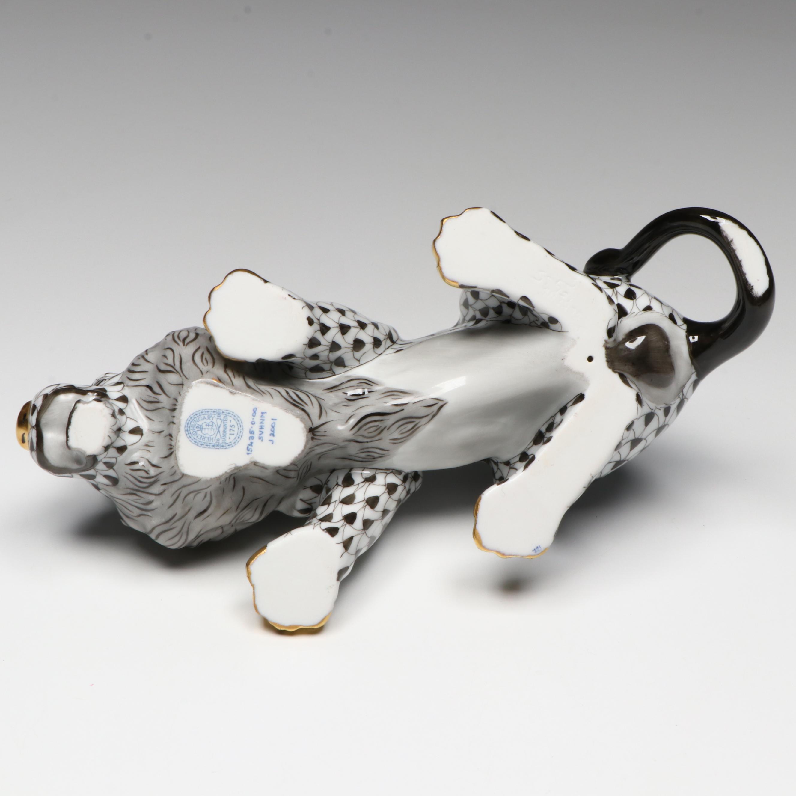 Herend 175th Anniversary Black Fishnet with Gold "Lion" Porcelain Figurine, 2001