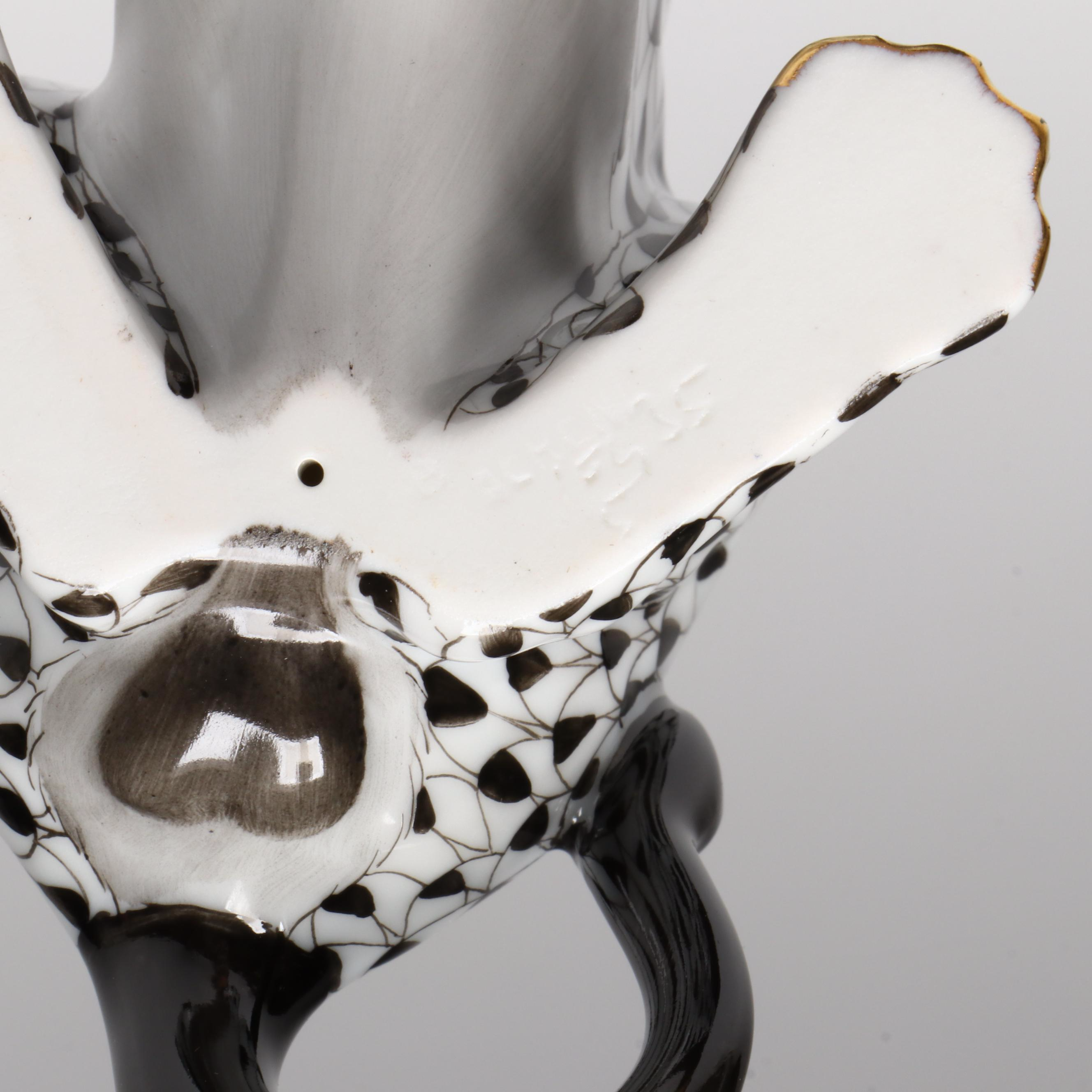 Herend 175th Anniversary Black Fishnet with Gold "Lion" Porcelain Figurine, 2001