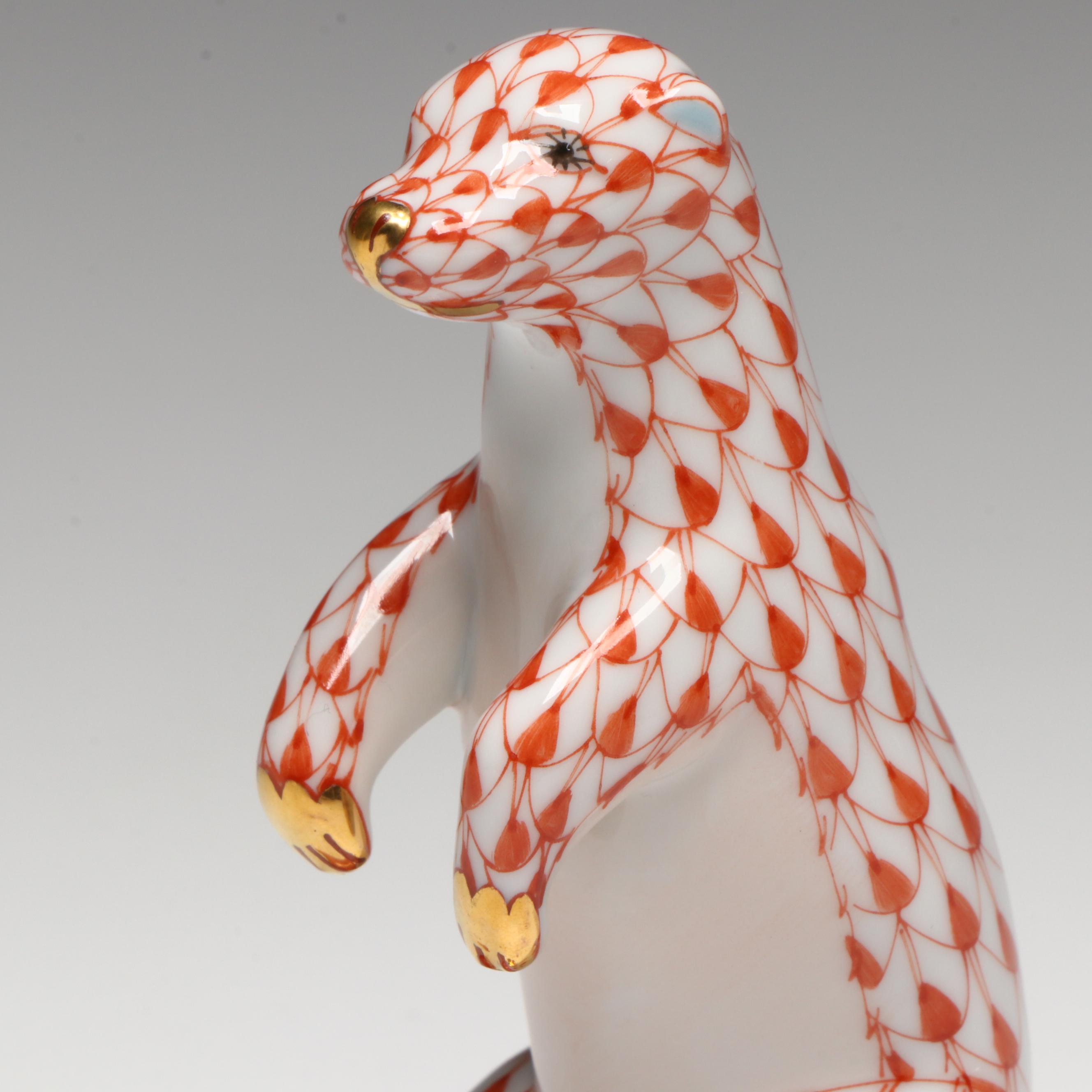 Herend Rust Fishnet with Gold "Standing Sea Otter" Porcelain Figurine, 1999