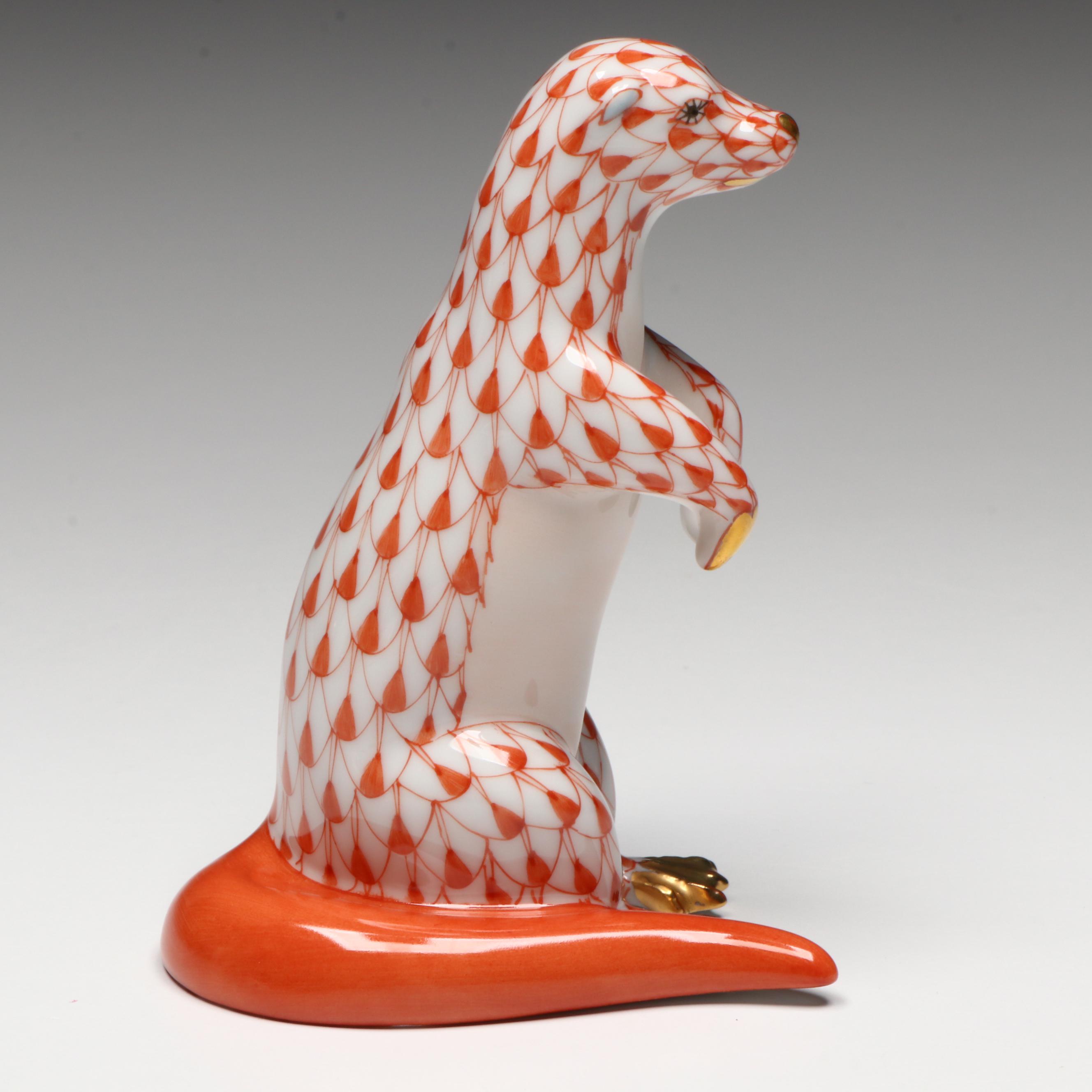 Herend Rust Fishnet with Gold "Standing Sea Otter" Porcelain Figurine, 1999