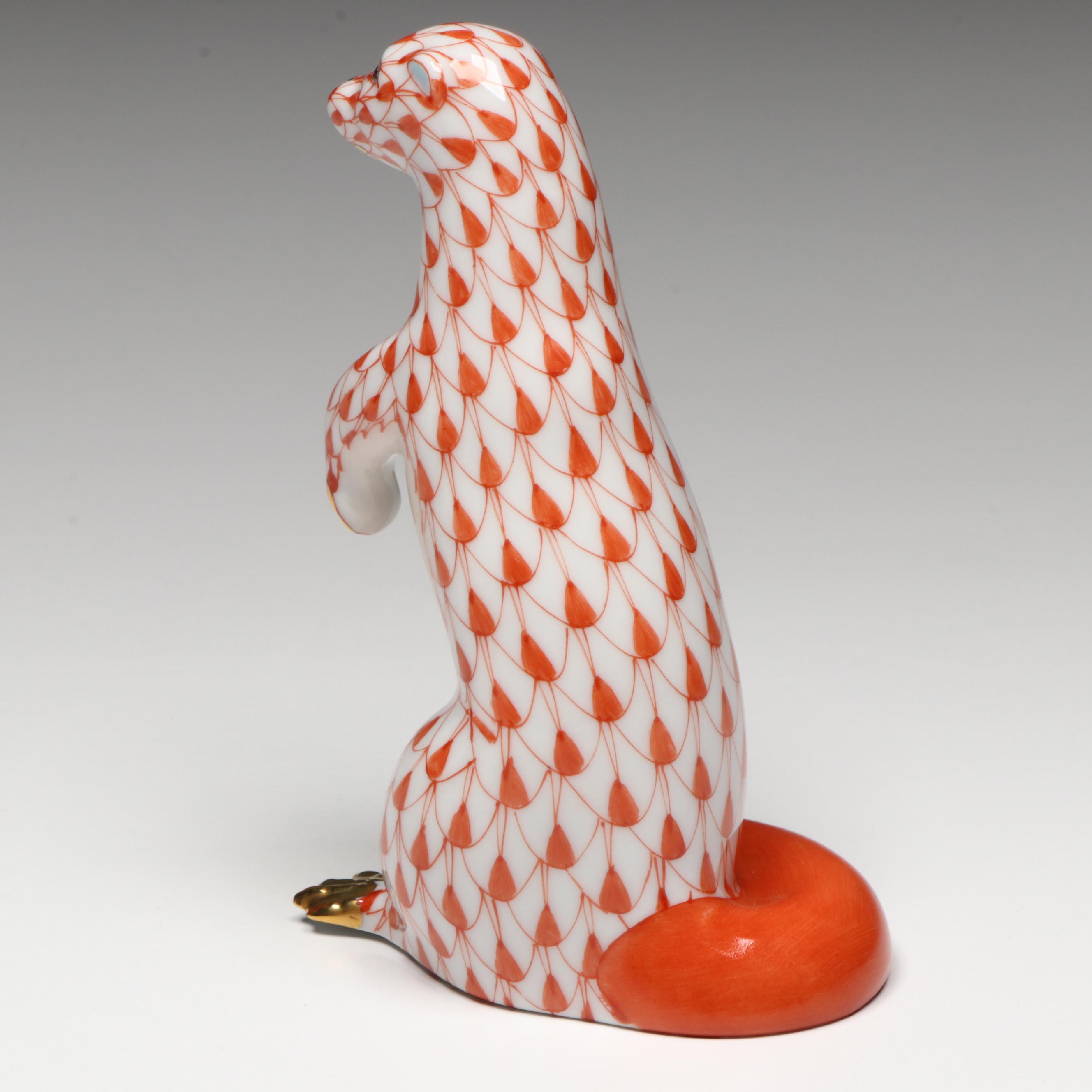 Herend Rust Fishnet with Gold "Standing Sea Otter" Porcelain Figurine, 1999