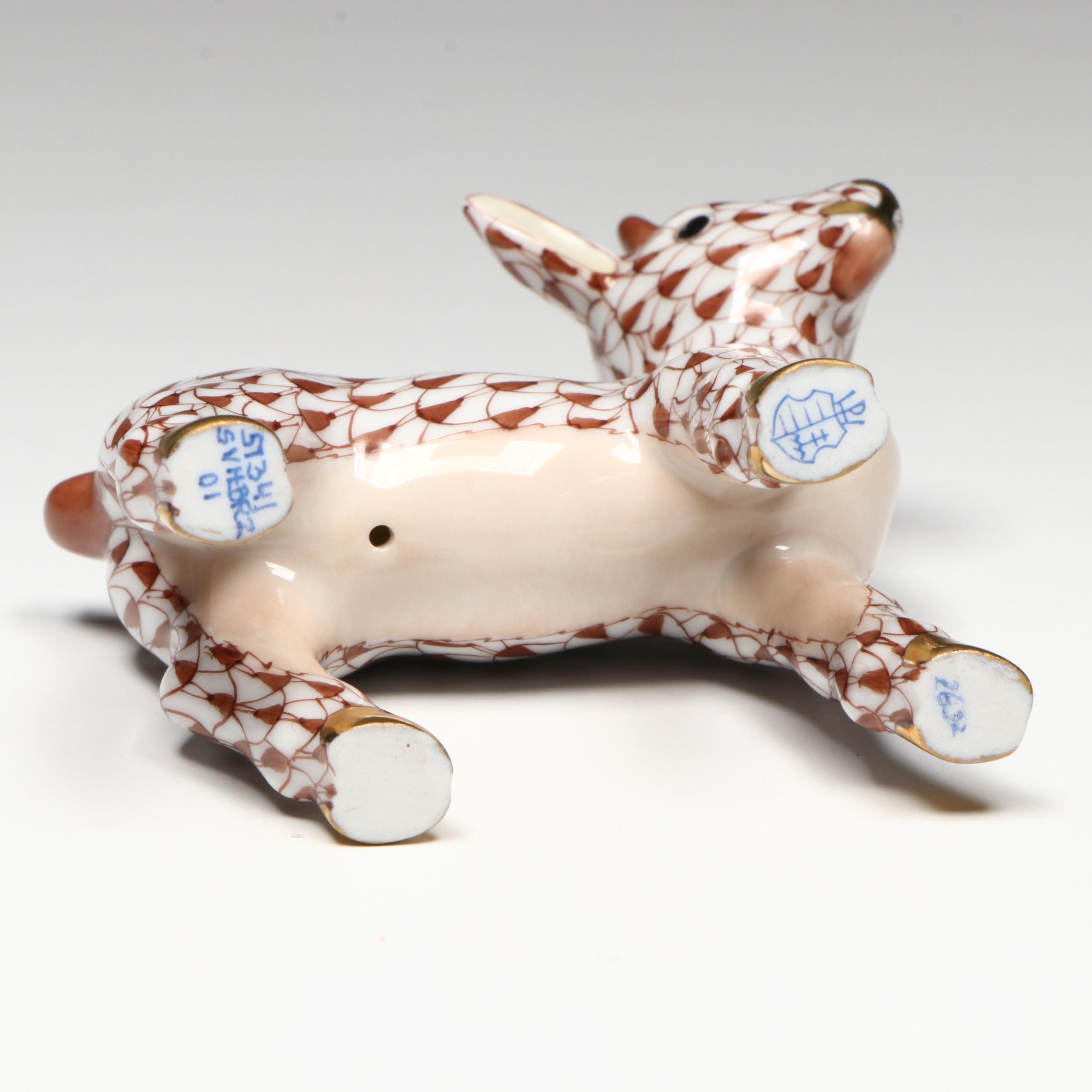 Herend Chocolate Fishnet with Gold "Goatling" Porcelain Figurine