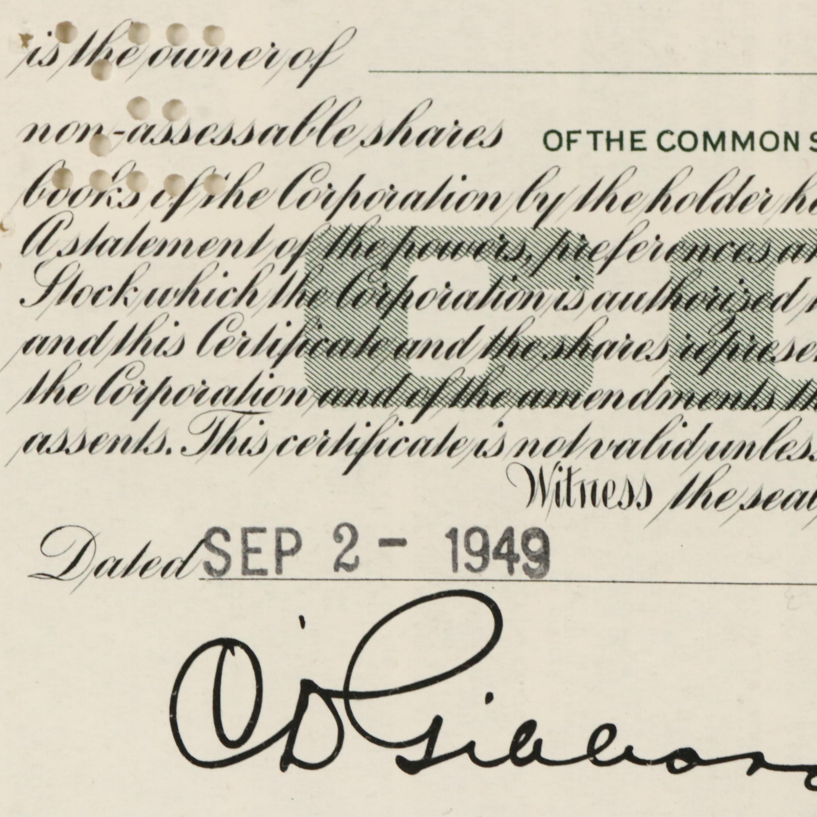 United States Lines Company Stock Certificate, 1949