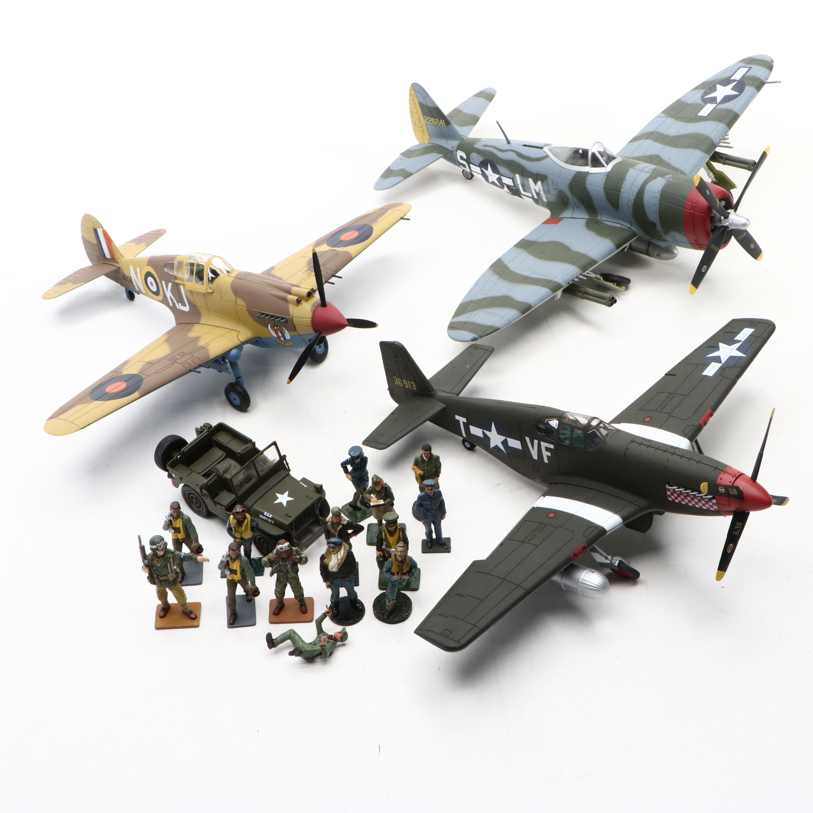 WWII Era Model Aircraft and Other Figures Featuring P-47 Thunderbolt and More