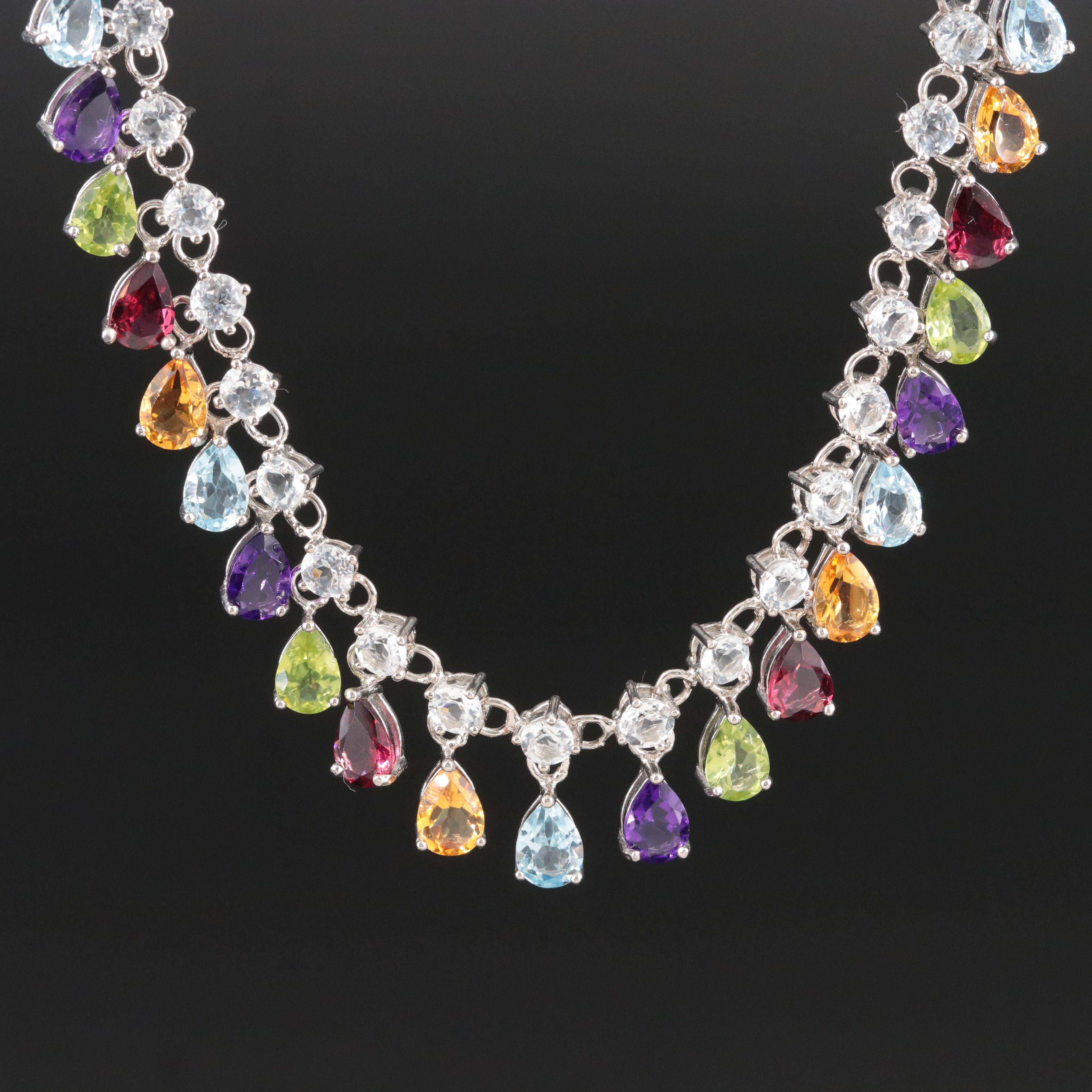 Sterling Gemstone Fringe Necklace