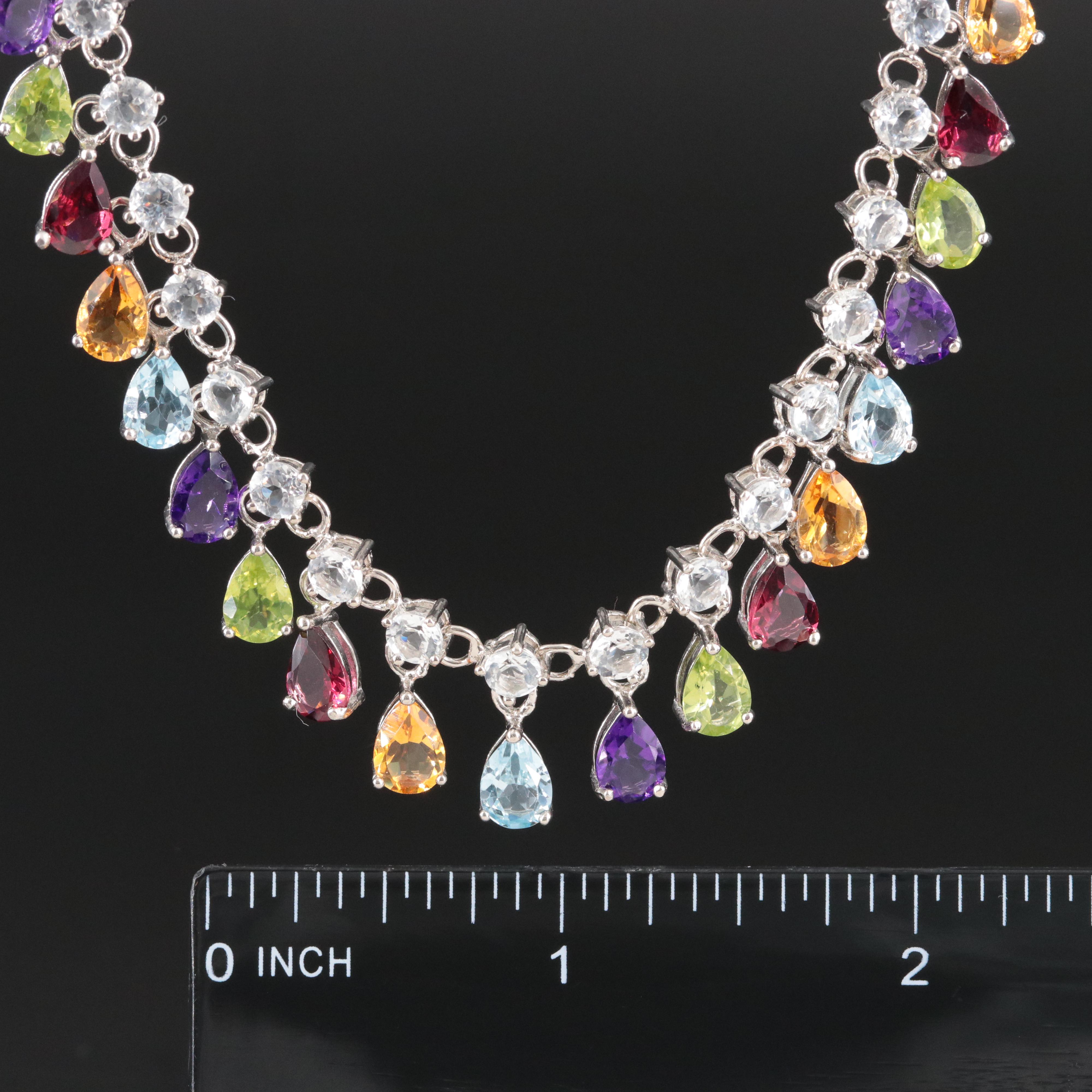 Sterling Gemstone Fringe Necklace