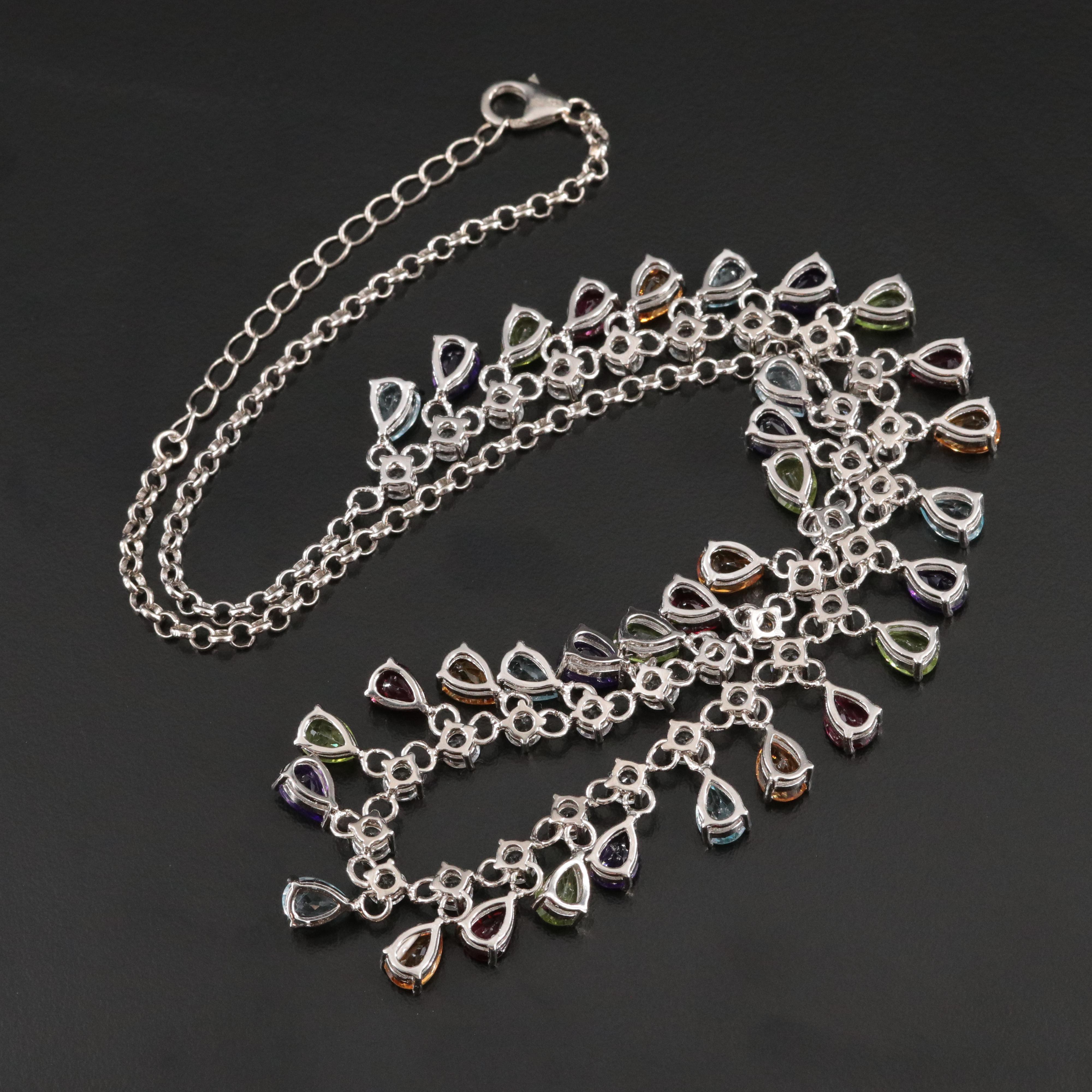 Sterling Gemstone Fringe Necklace