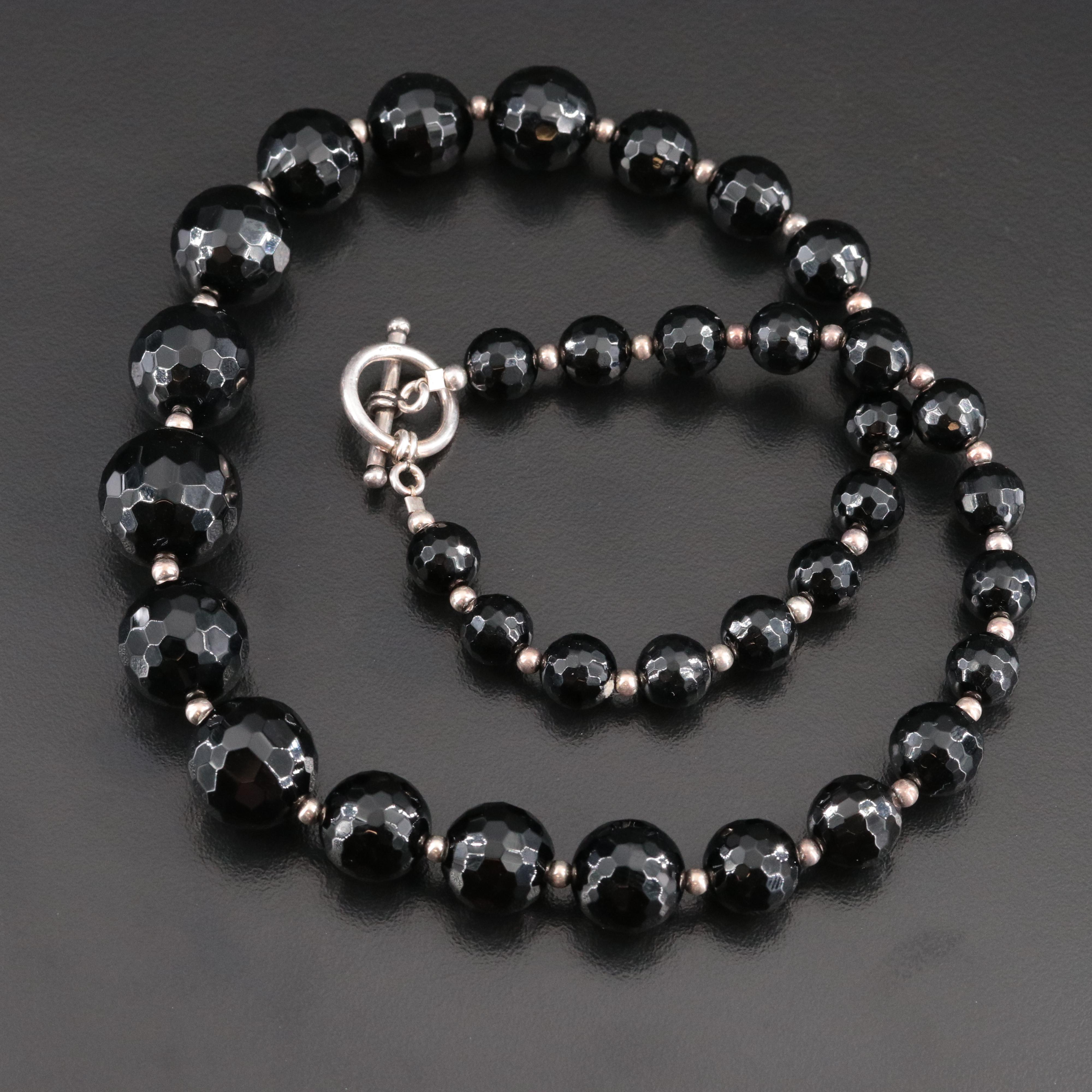 Sterling Black Onyx Graduated Necklace