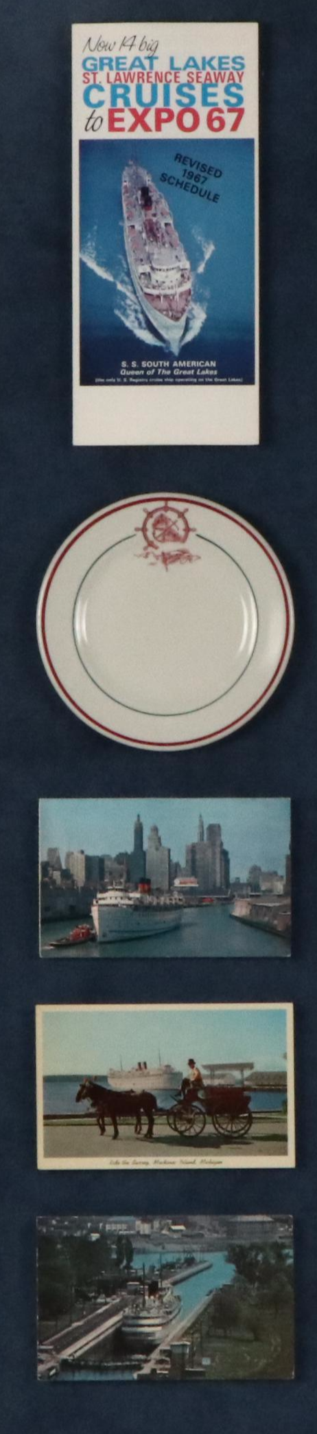 Great Lakes Cruises Memorabilia Including Plate, Brochure, Postcards, Circa 1967