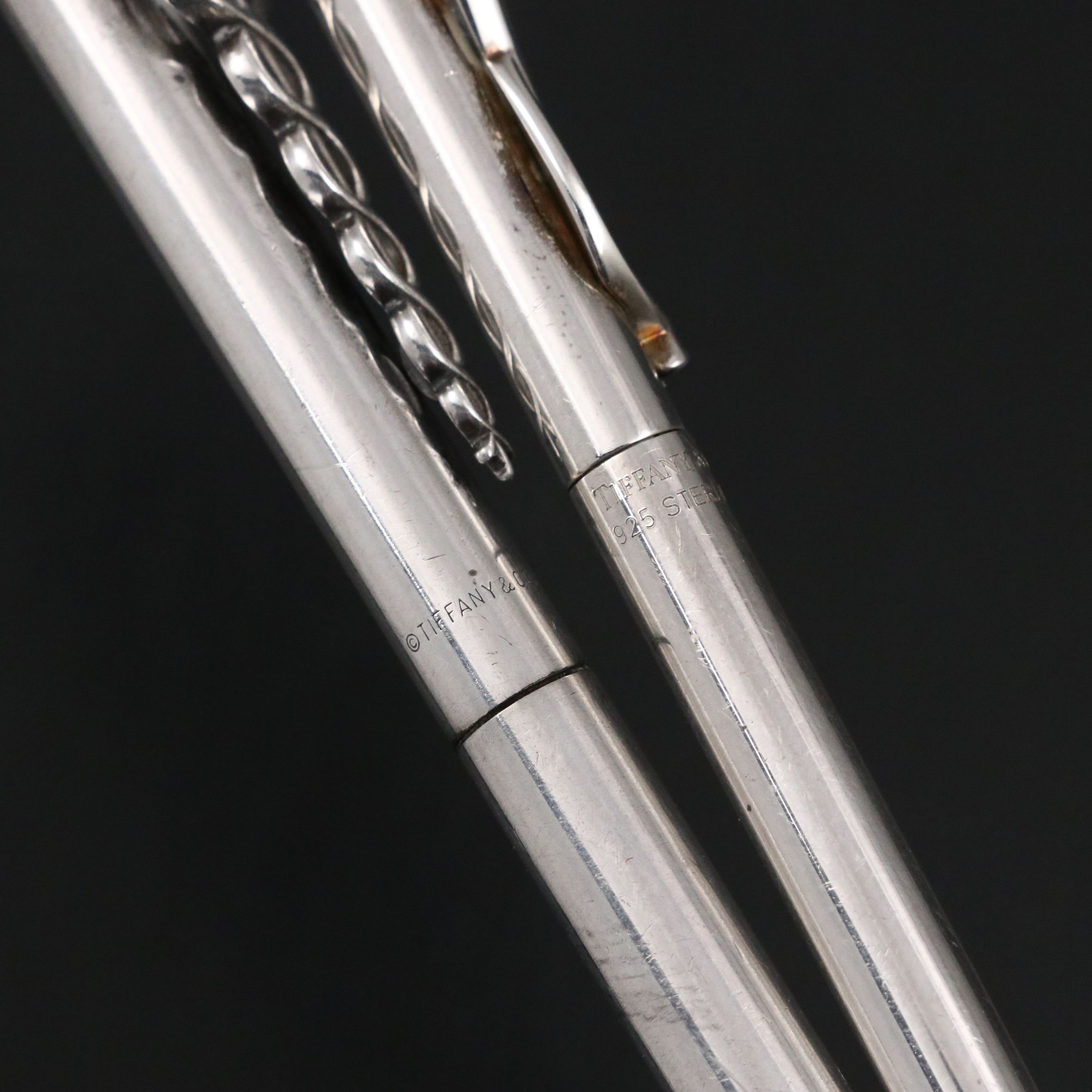 Tiffany & Co. Sterling Silver Caduceus and Ribbon Ballpoint Pens