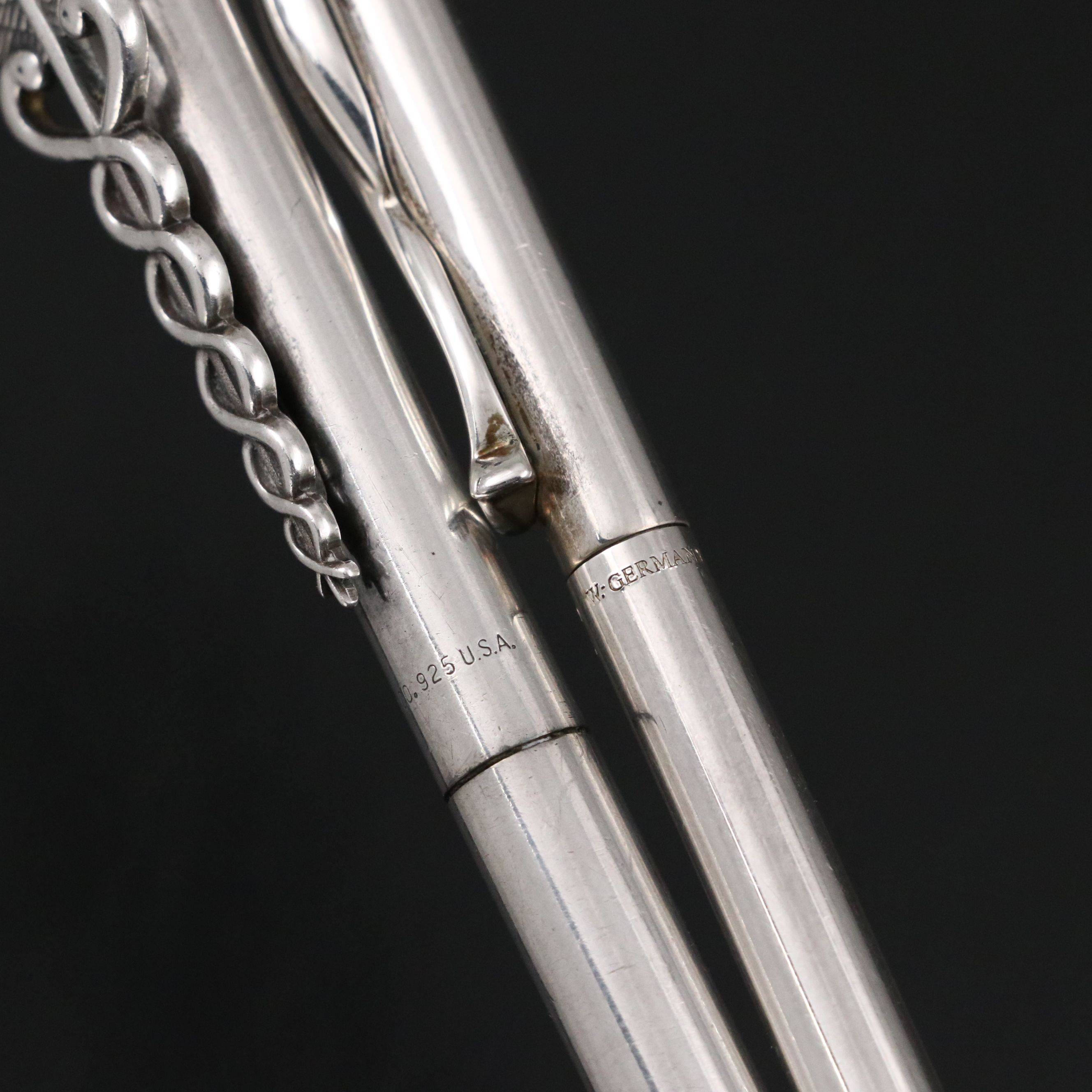 Tiffany & Co. Sterling Silver Caduceus and Ribbon Ballpoint Pens