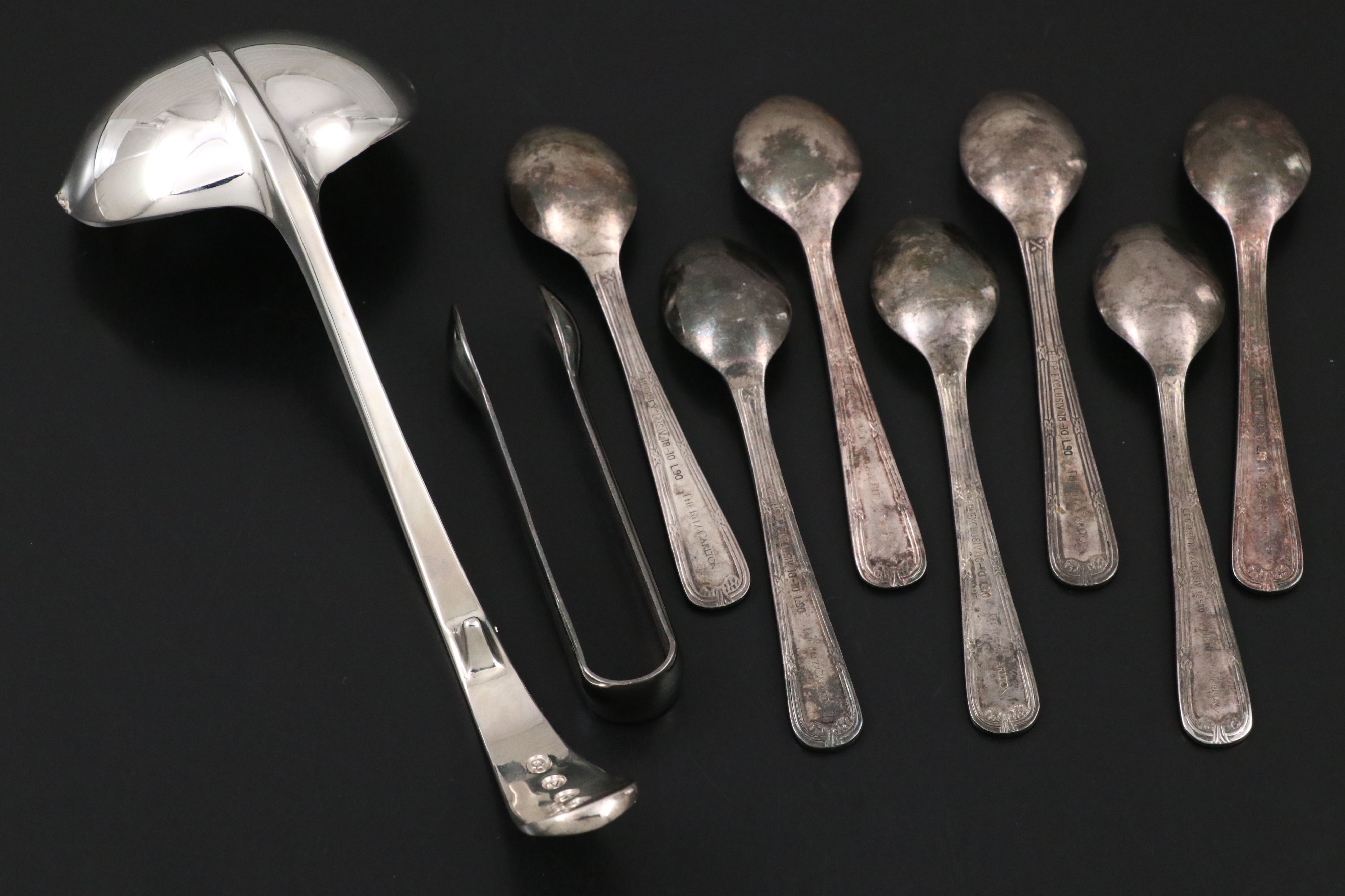 Ritz-Carlton Hotel Silver Plate Spoons and Tongs with Gerity Ladle and Bookmark