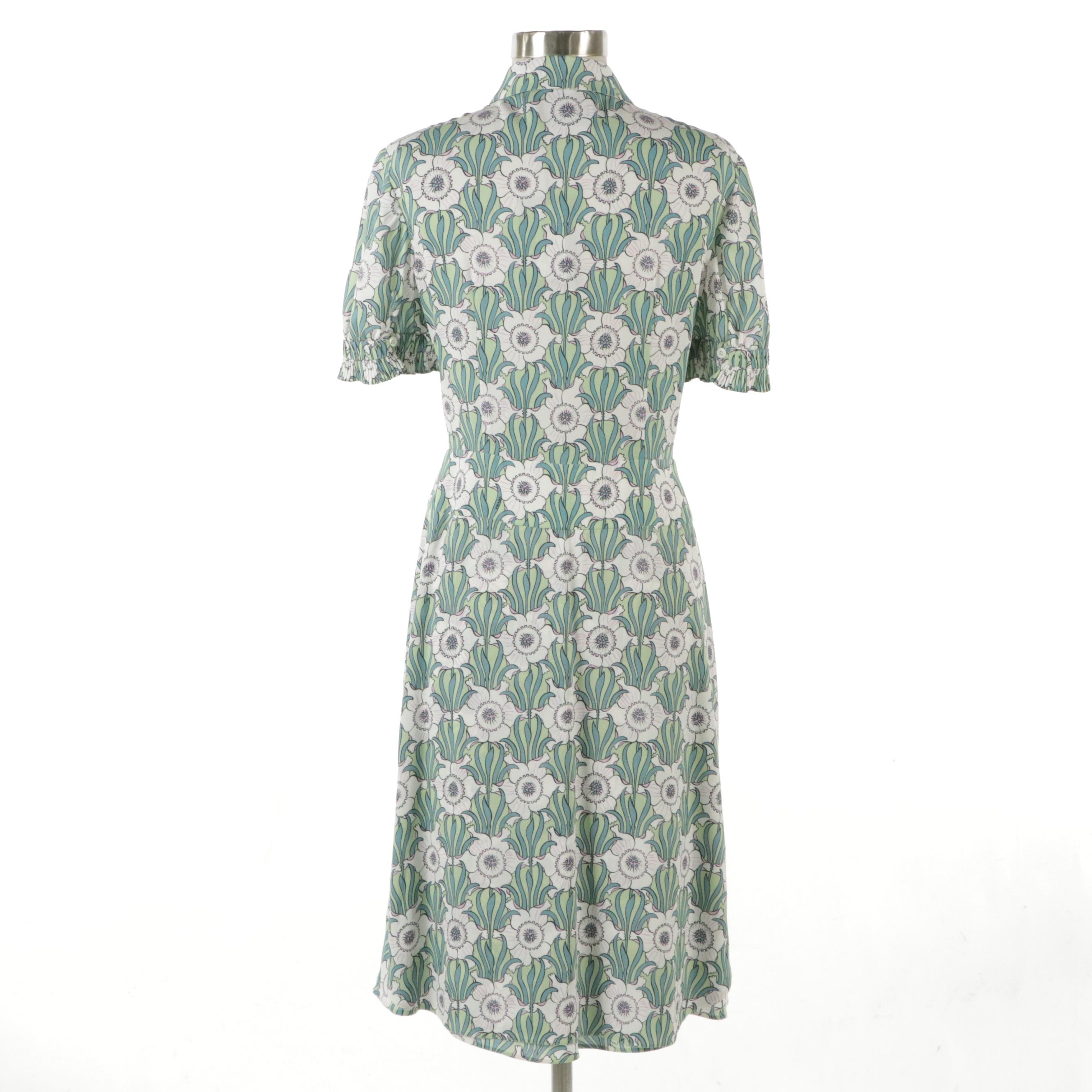 Prada Floral Print Button and Snap-Front Wrap Shirt Dress with Tag