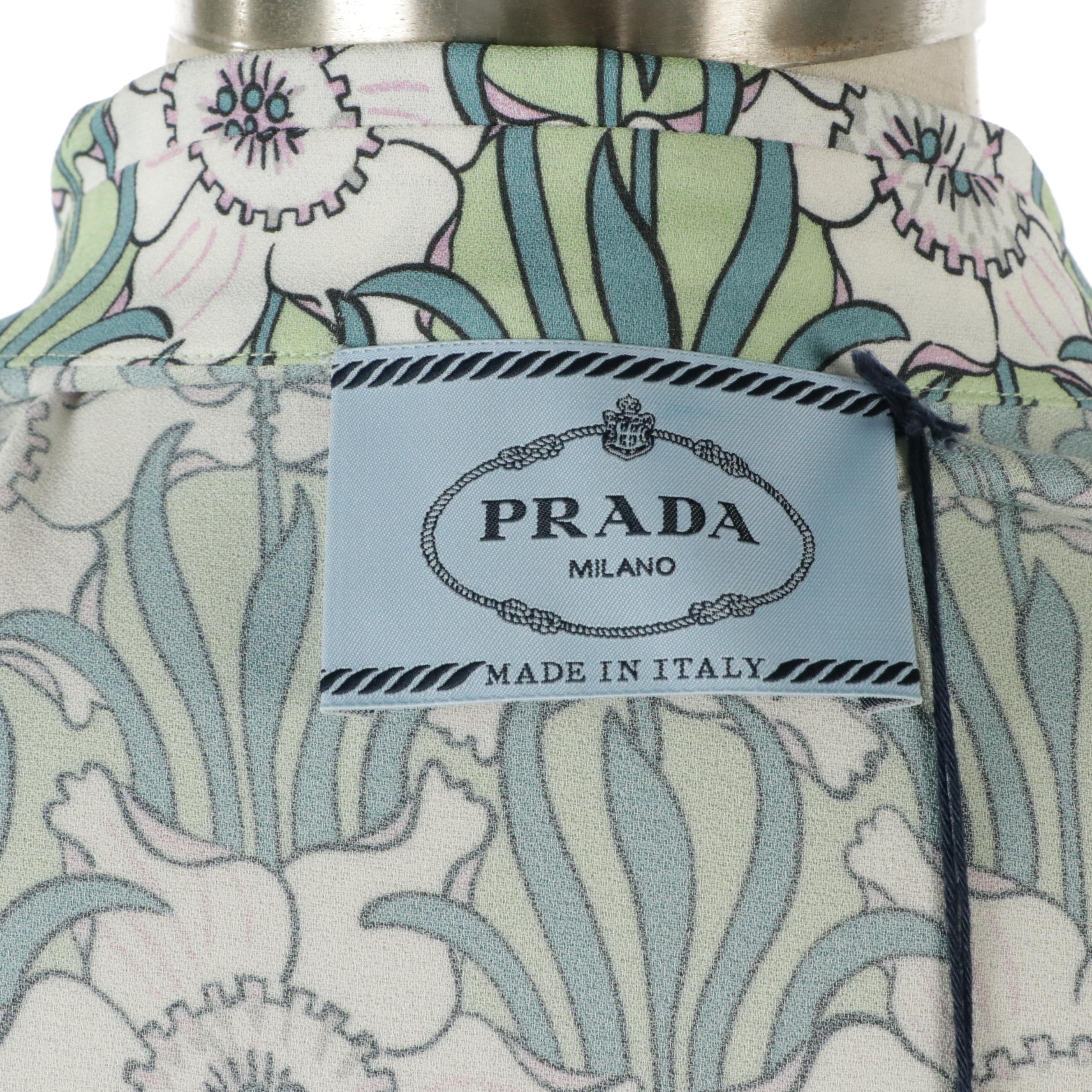 Prada Floral Print Button and Snap-Front Wrap Shirt Dress with Tag