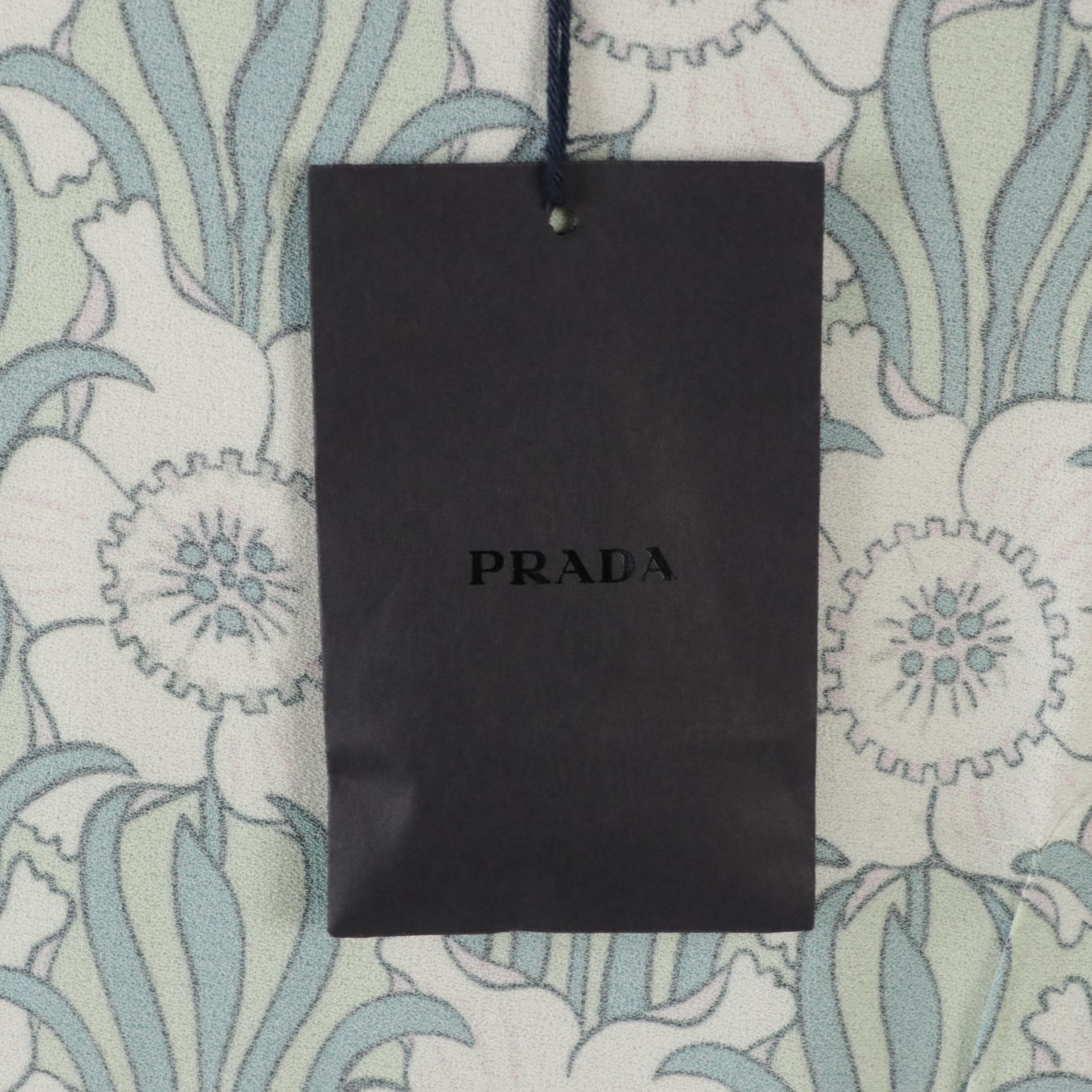 Prada Floral Print Button and Snap-Front Wrap Shirt Dress with Tag