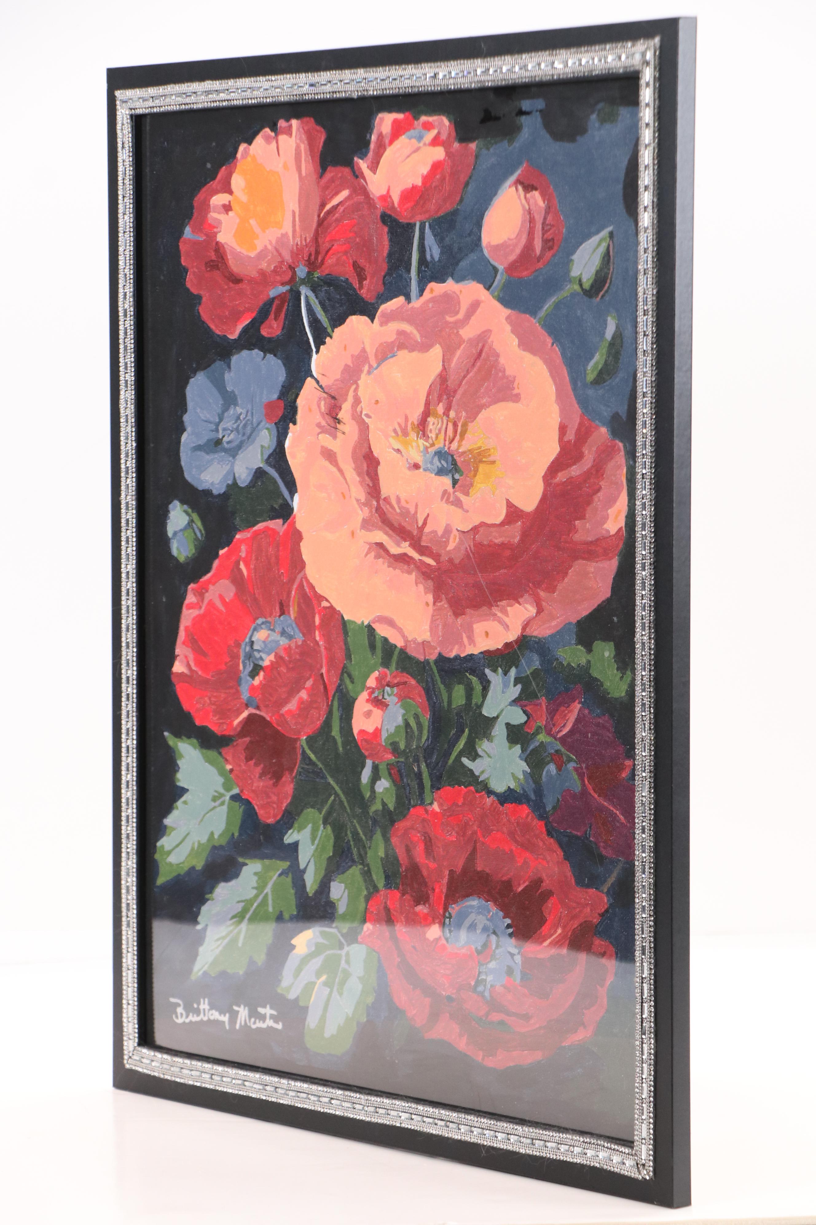 Brittony Martin Floral Acrylic Painting "Orange and Red Poppies on Black," 2025