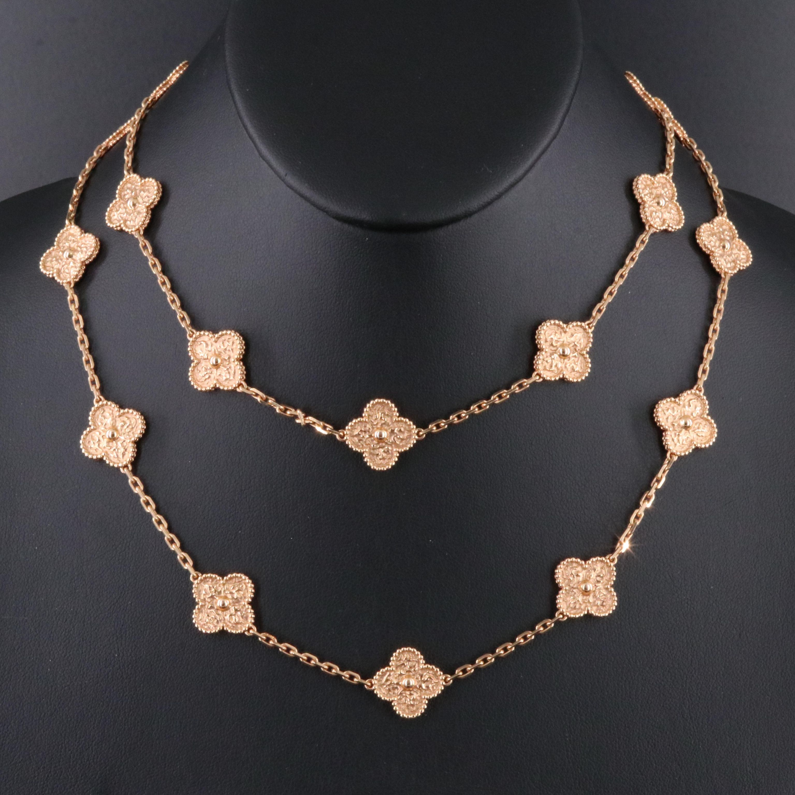 Van Cleef & Arpels 20 Motif Alhambra Necklace in 18K Rose Gold, Vintage