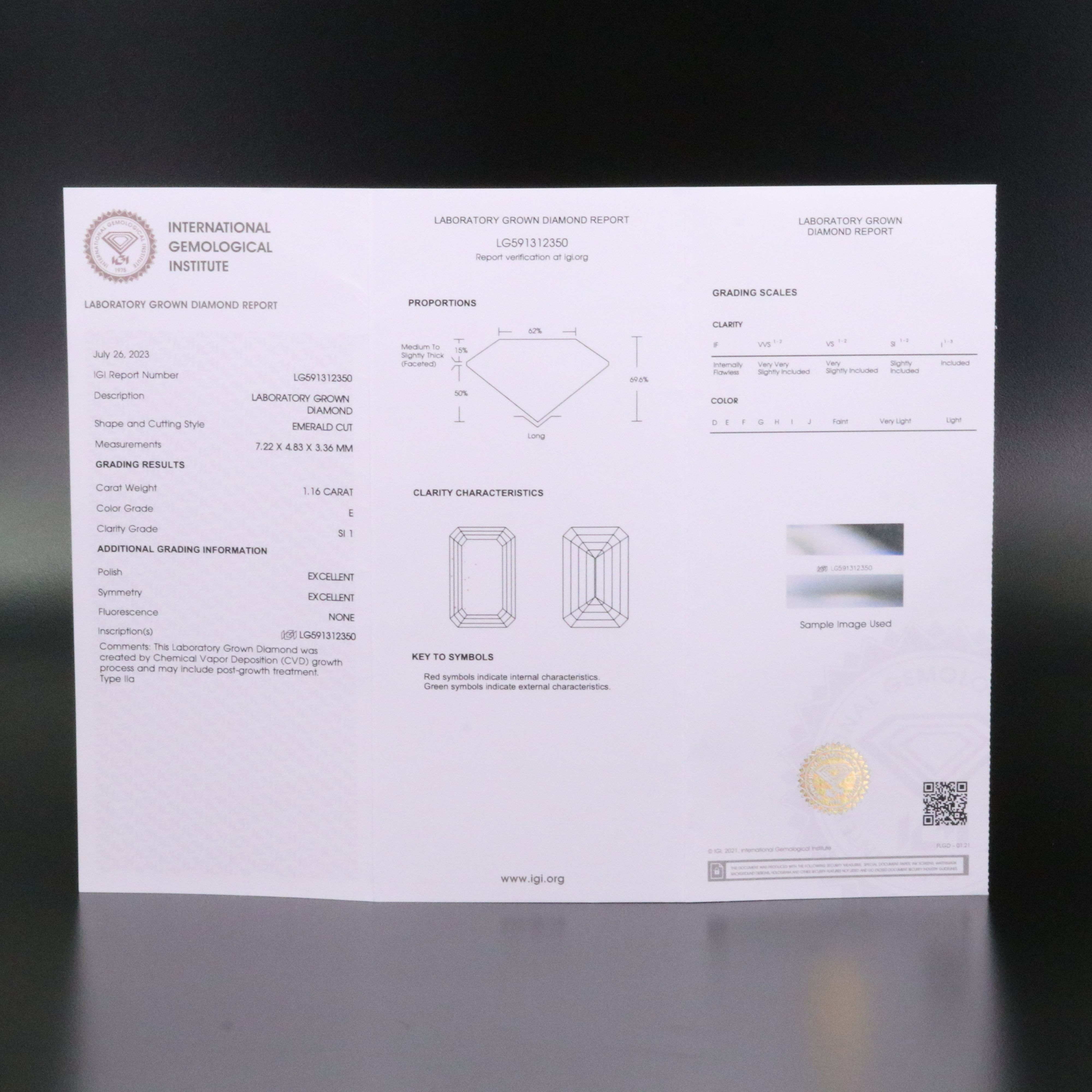 Loose 1.16 CT Lab Grown Diamond with IGI Report