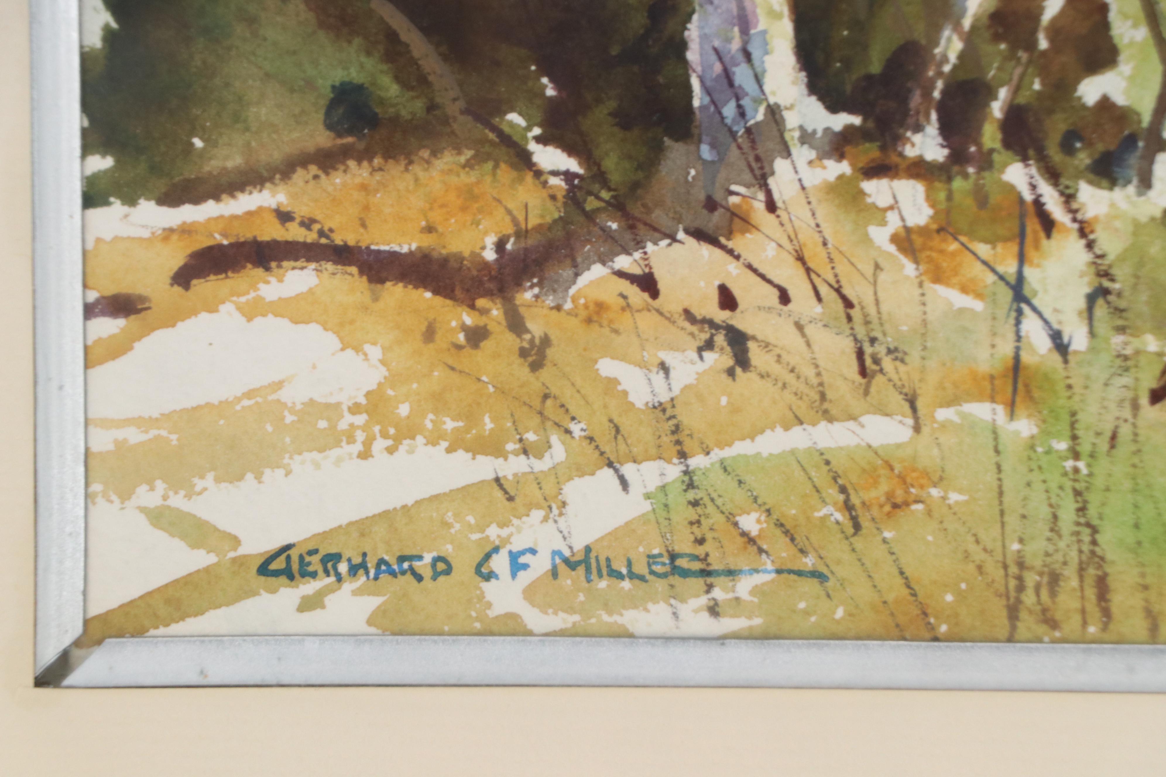 Gerhard C. F. Miller Watercolor Painting of Lake Landscape, 20th Century