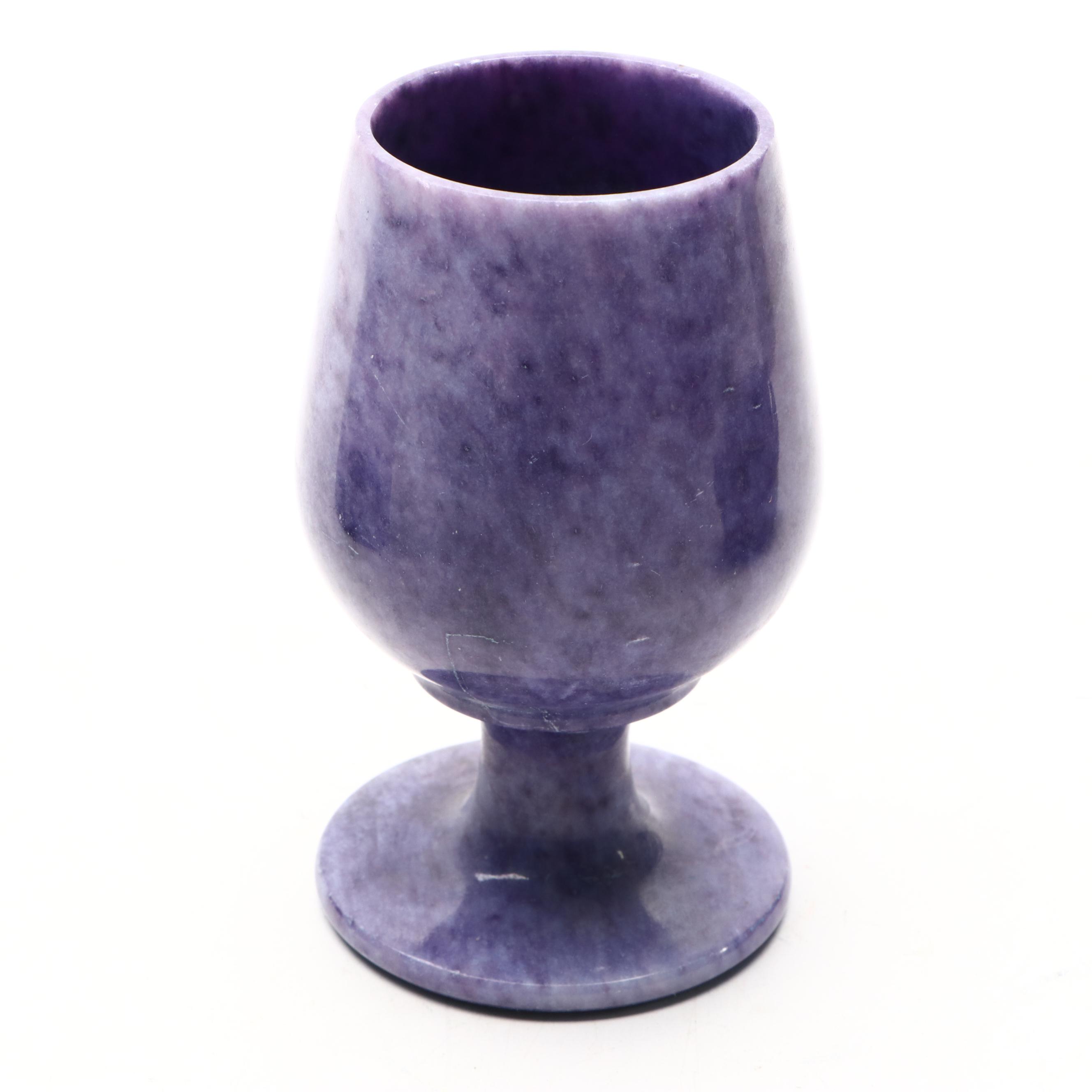 Polished and Carved Marble Lidded Jar and Dyed Calcite Table Accessories