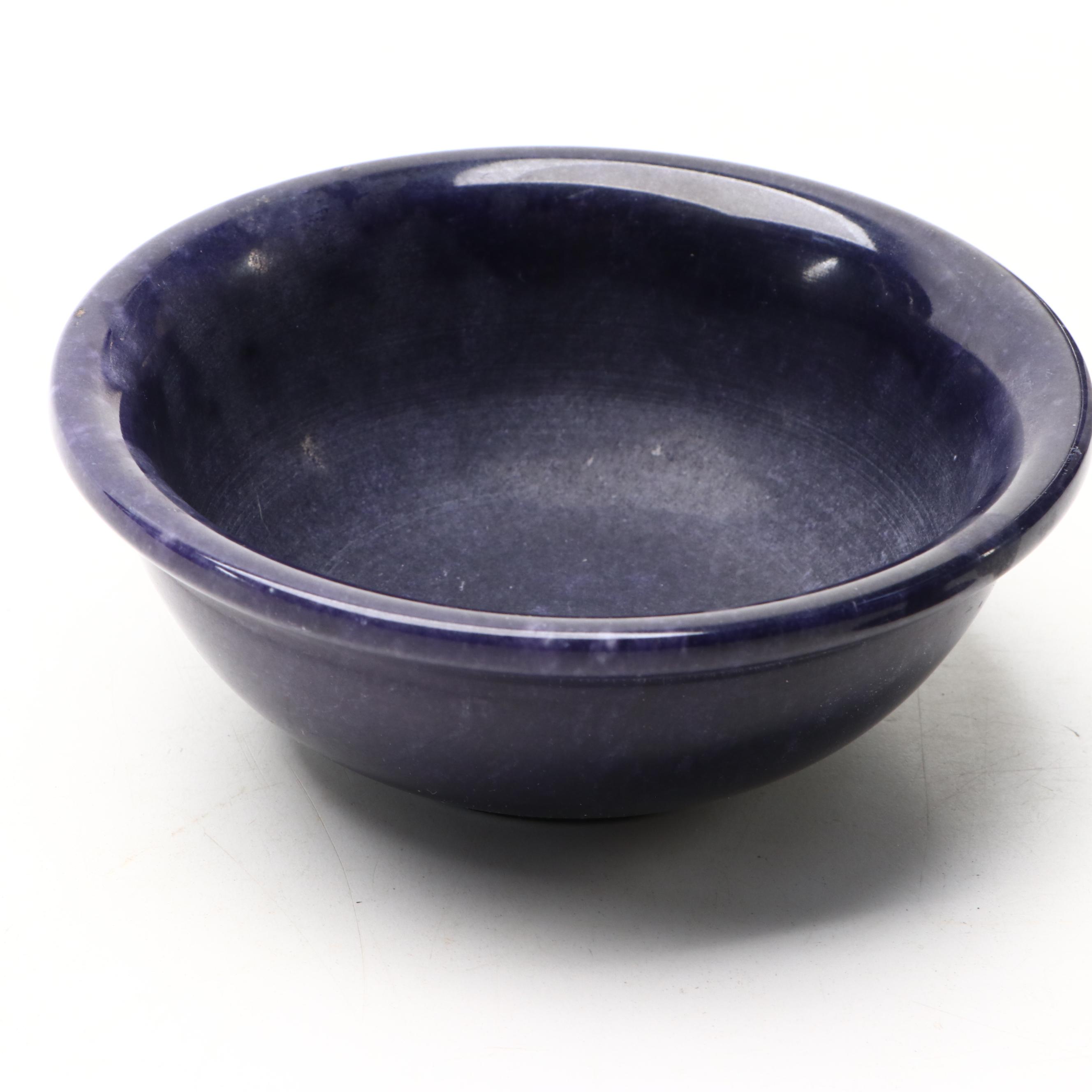 Polished and Carved Marble Lidded Jar and Dyed Calcite Table Accessories