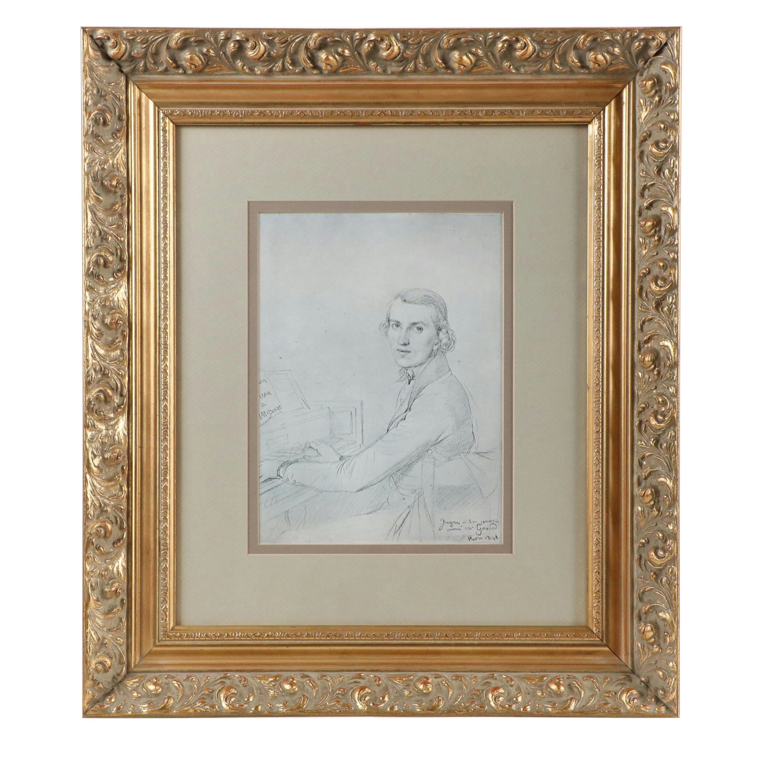 Offset Lithograph Portrait of Charles Gounod After Jean Auguste Dominique Ingres