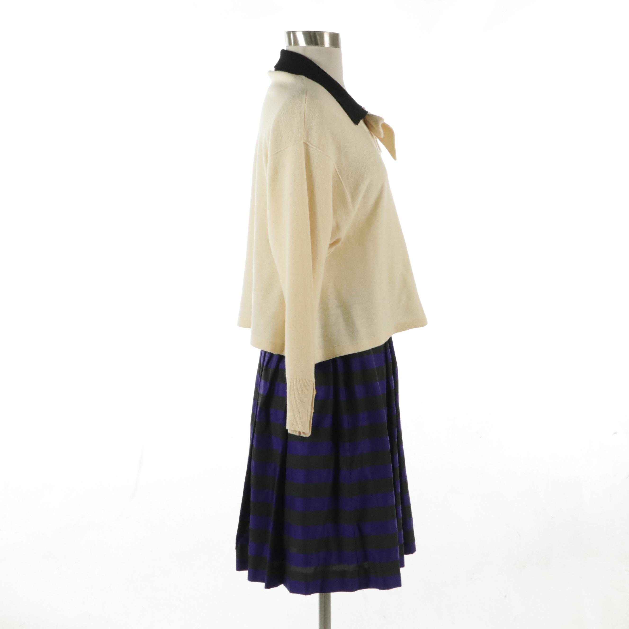 Sonia Rykiel Wool Knit Cropped Sweater and Rayon-Blend Striped Skirt