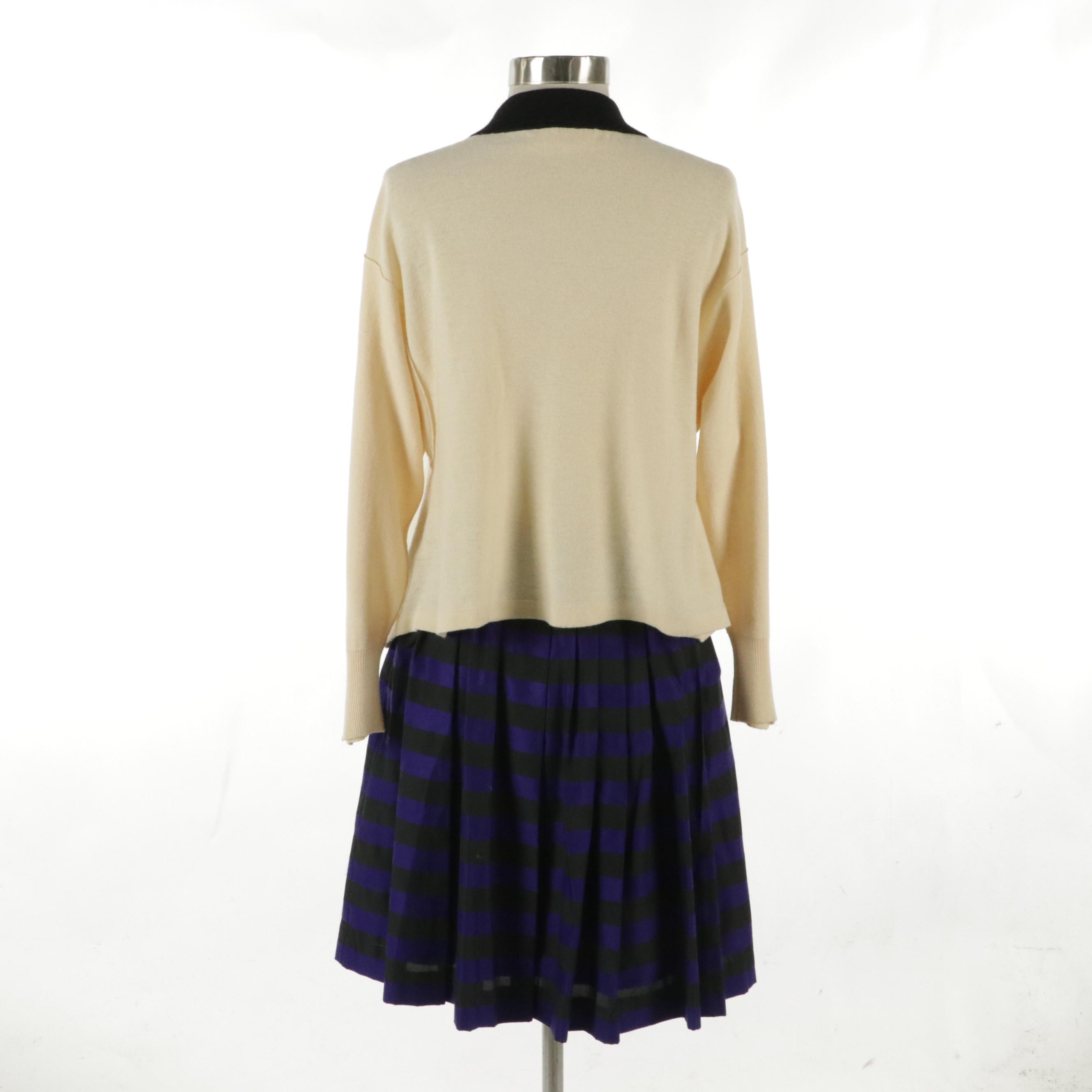 Sonia Rykiel Wool Knit Cropped Sweater and Rayon-Blend Striped Skirt