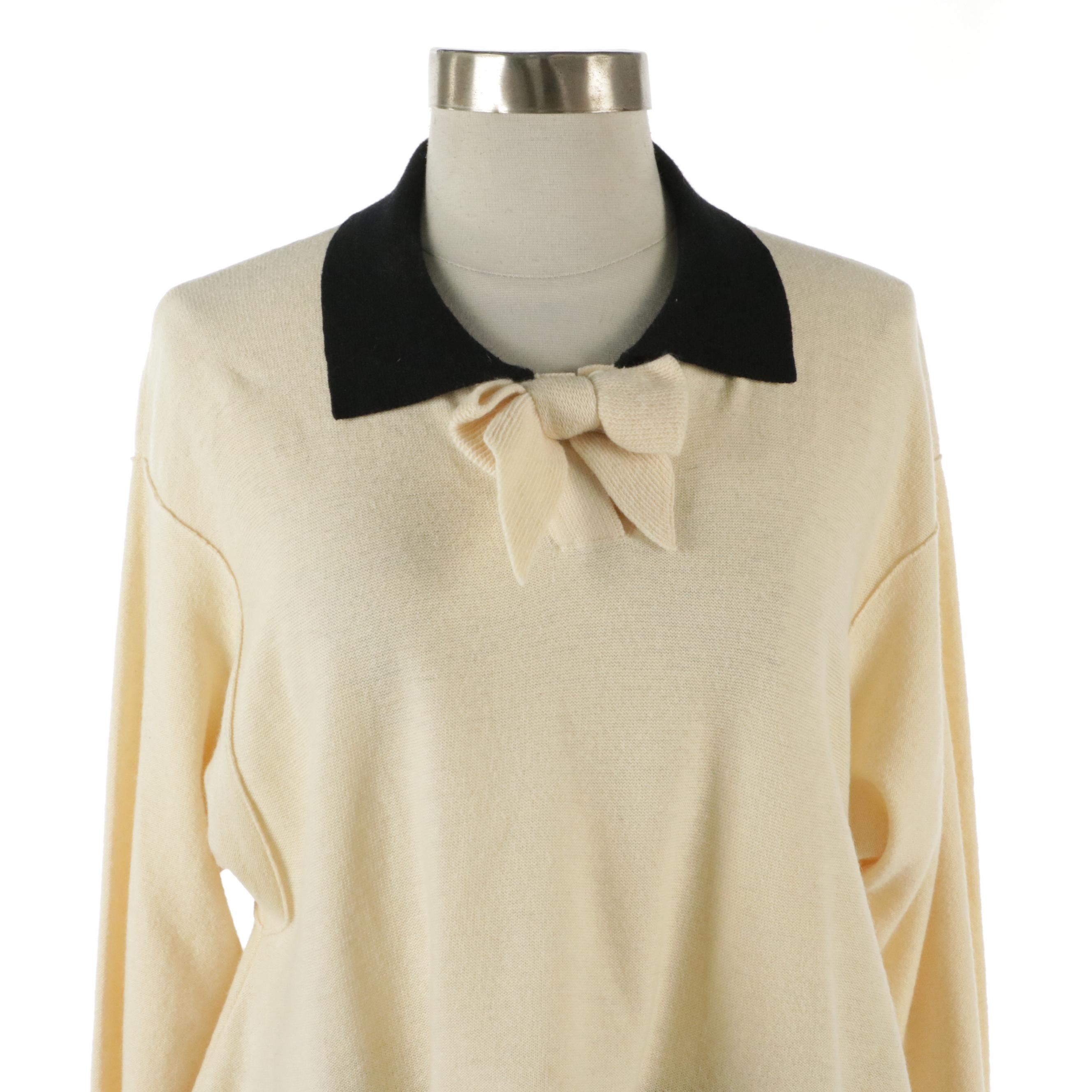 Sonia Rykiel Wool Knit Cropped Sweater and Rayon-Blend Striped Skirt