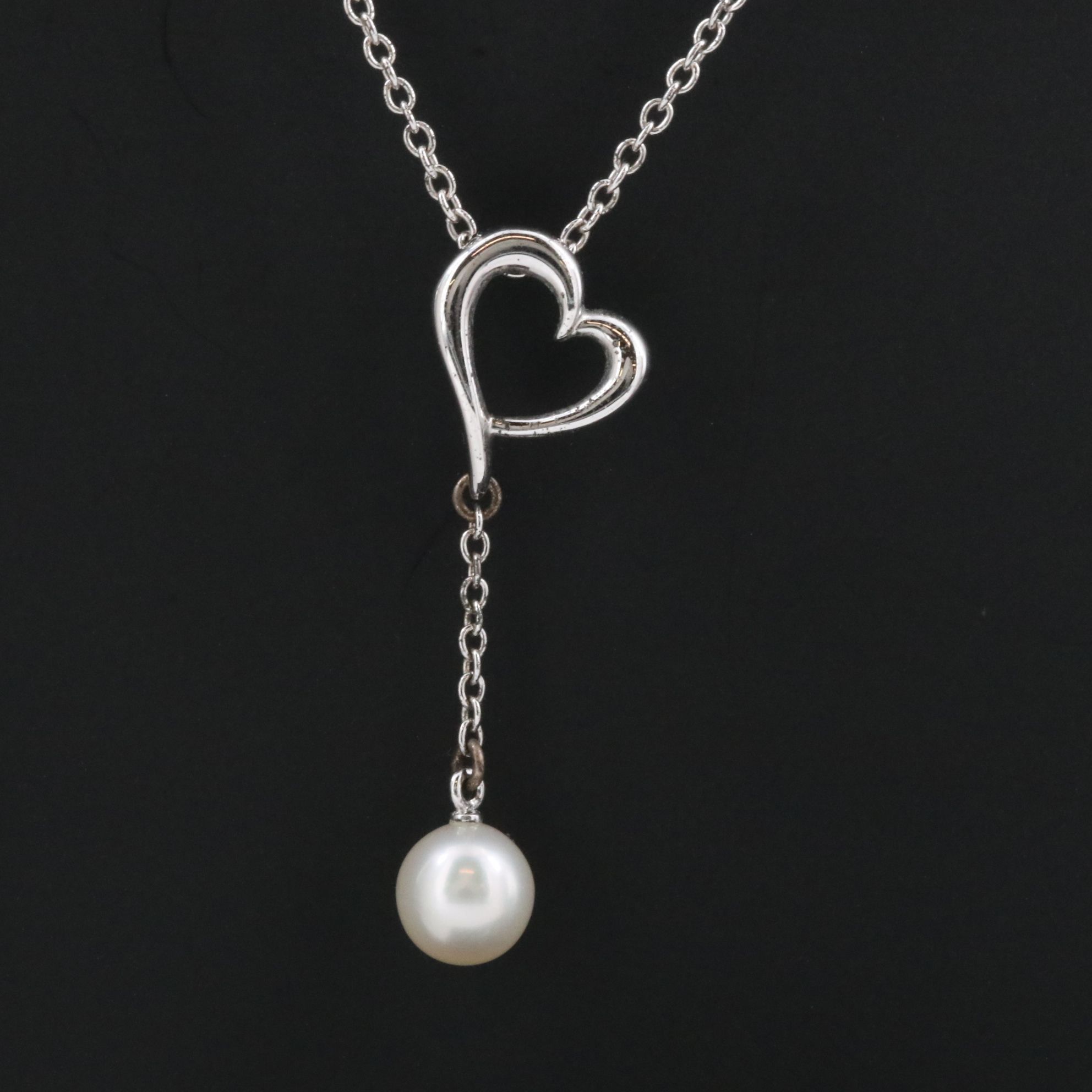 Tasaki Sterling Heart Necklace with Pearl Drop