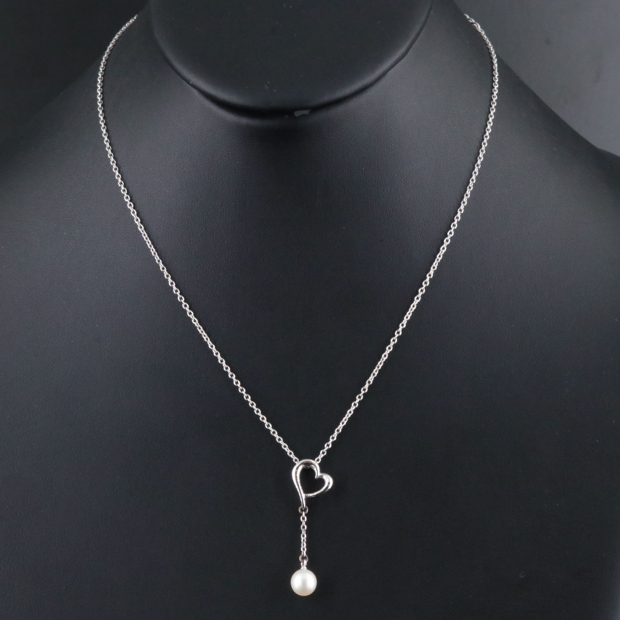 Tasaki Sterling Heart Necklace with Pearl Drop