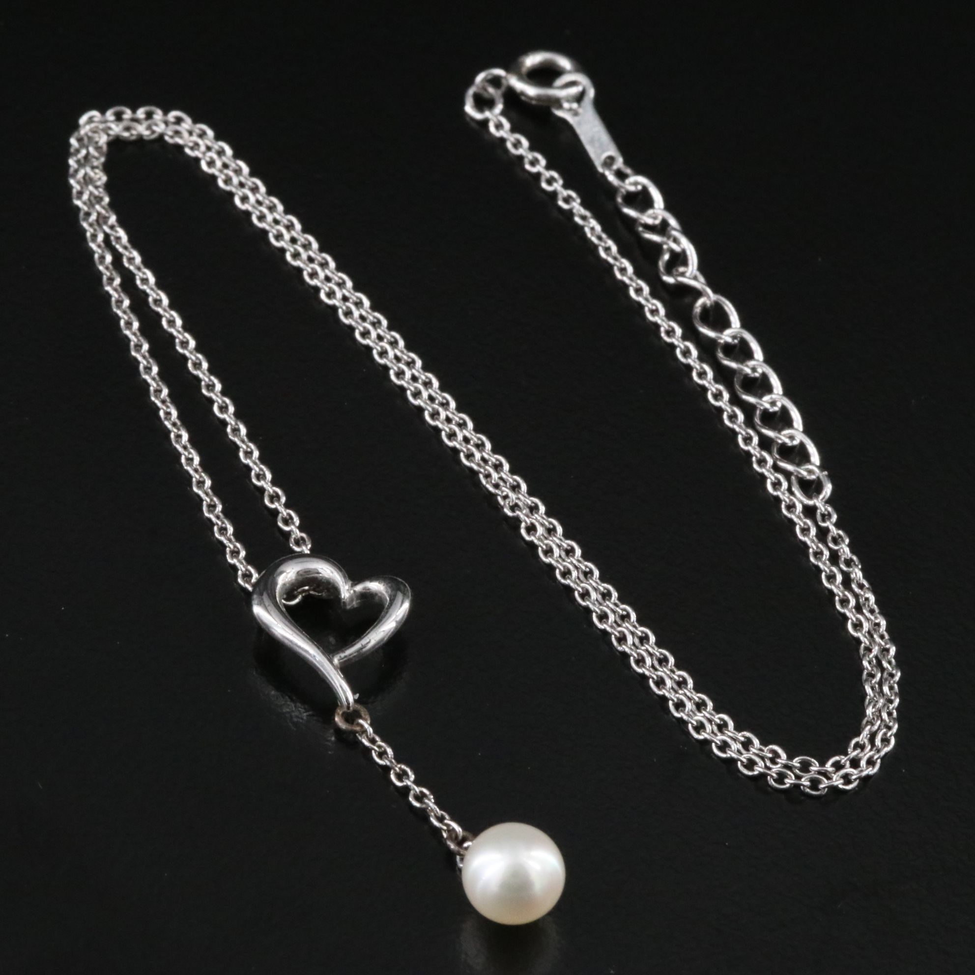Tasaki Sterling Heart Necklace with Pearl Drop