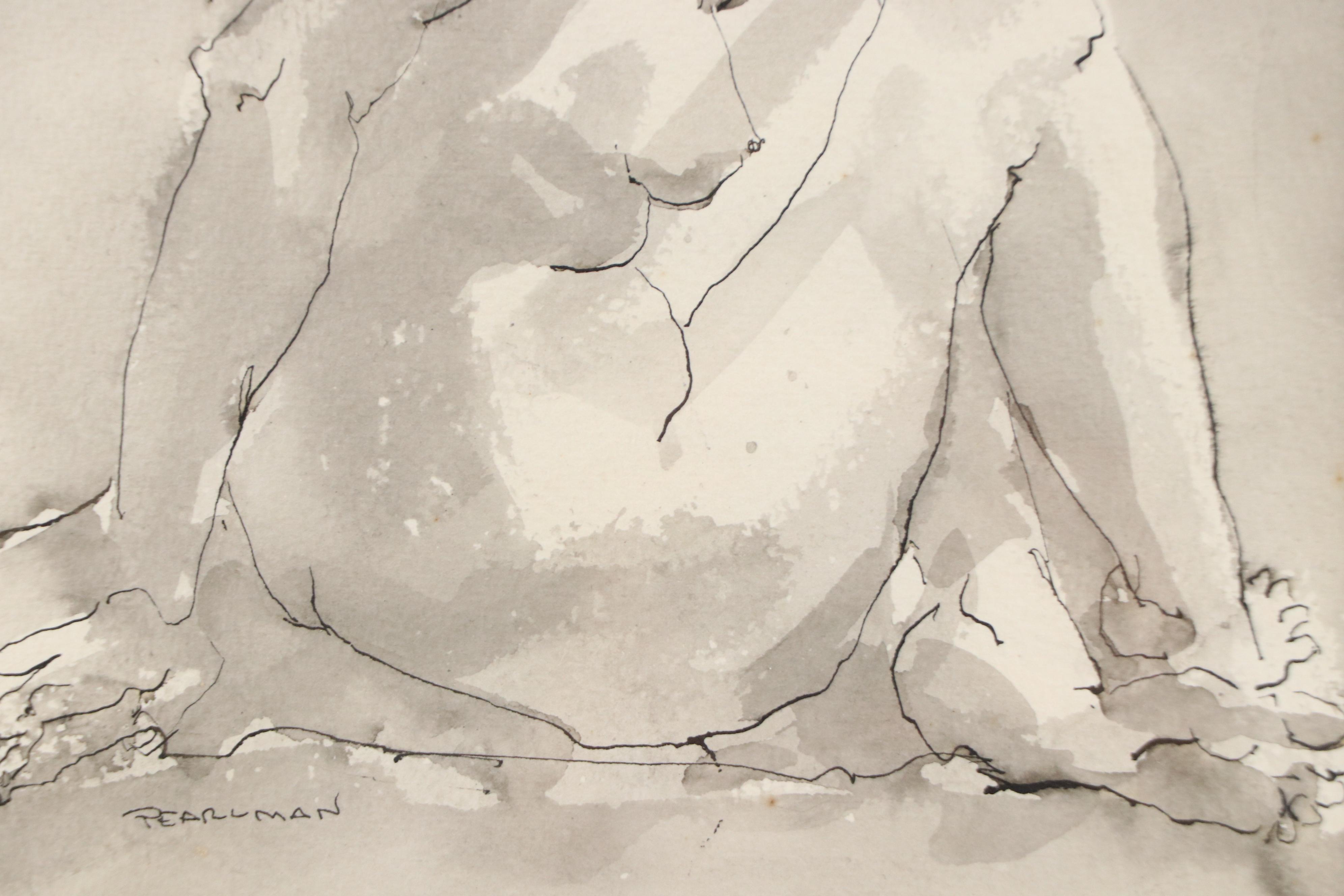 Ruthe Pearlman Figural Ink and Wash Drawing of Nude Woman