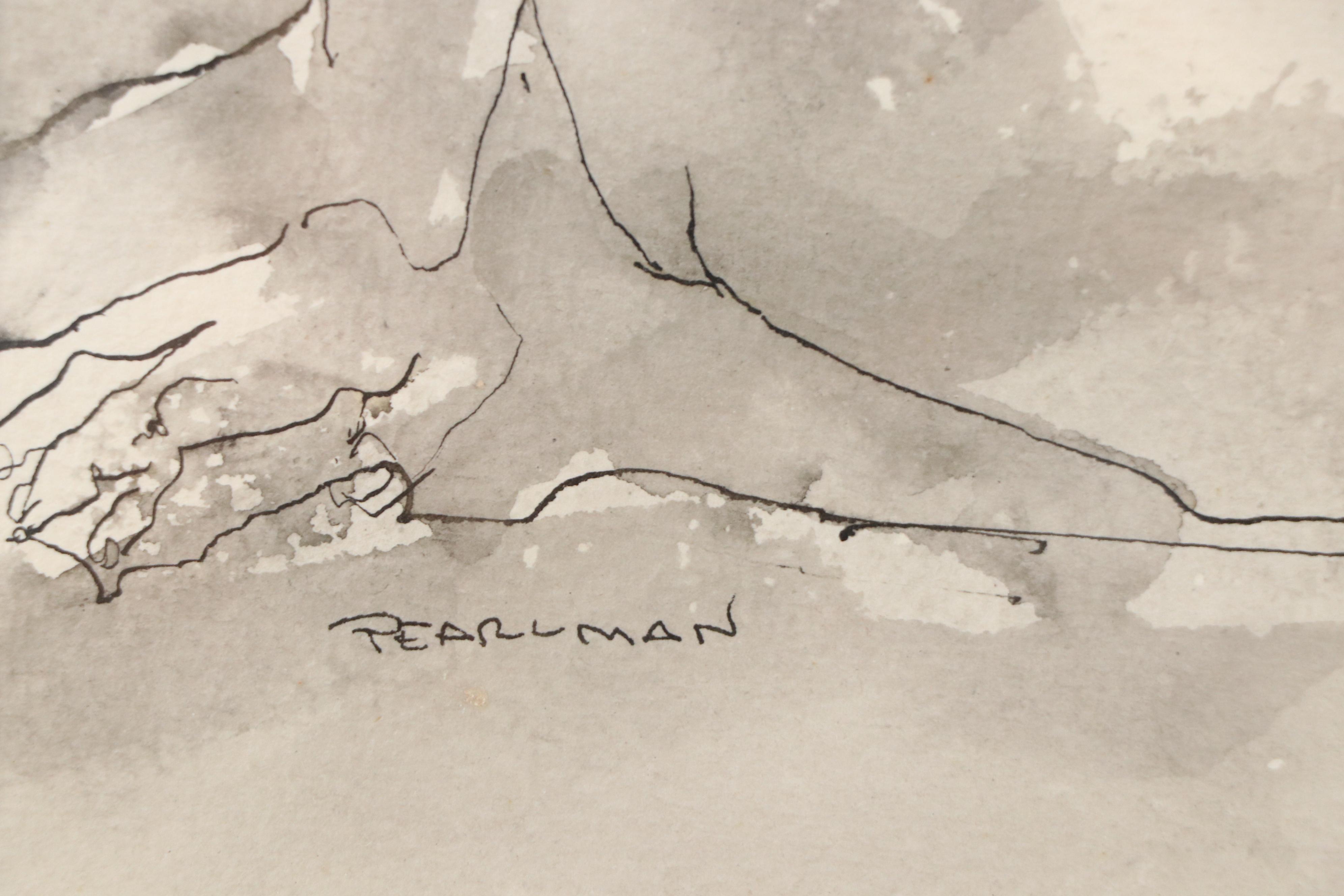 Ruthe Pearlman Figural Ink and Wash Drawing of Nude Woman