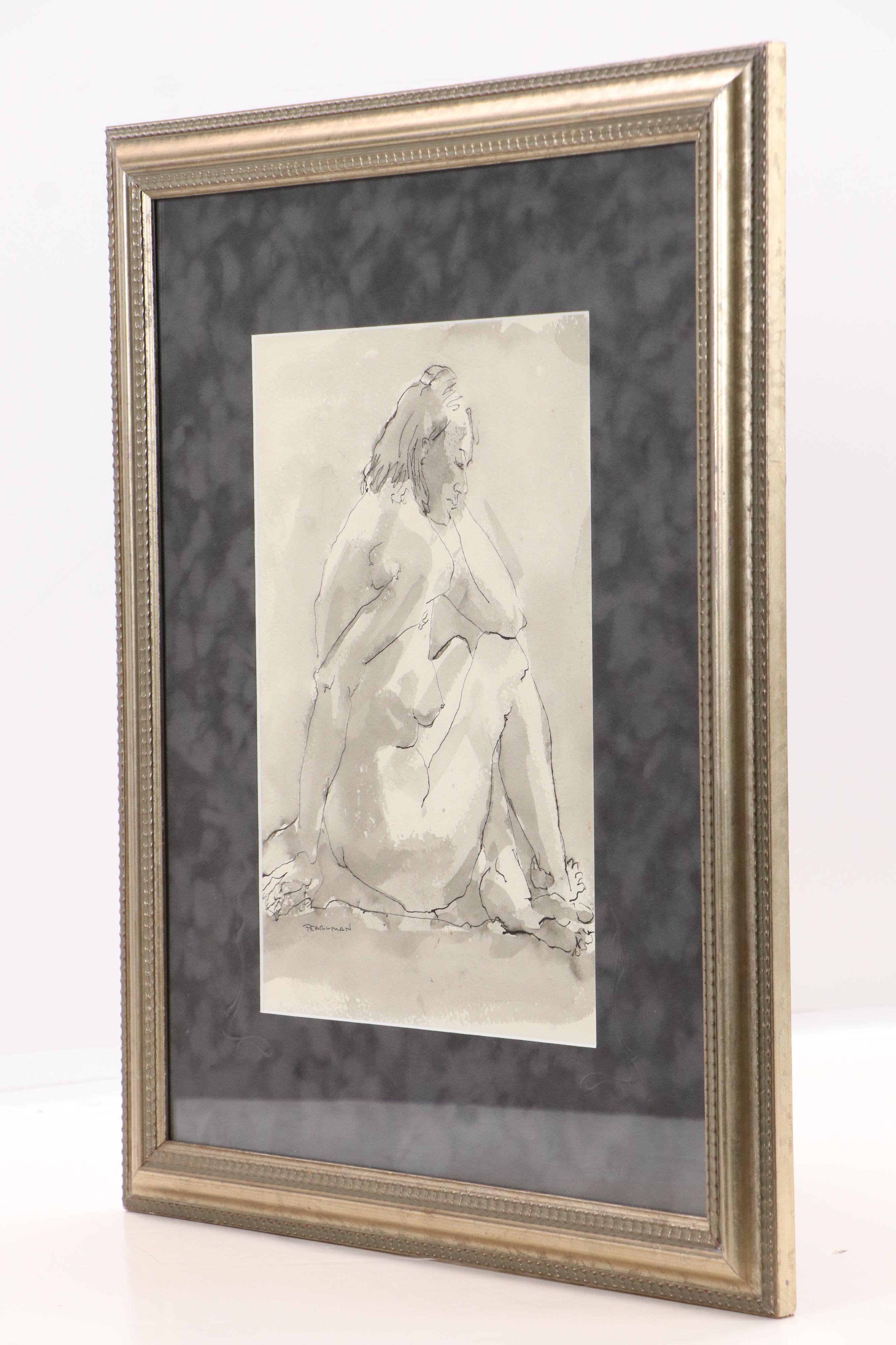 Ruthe Pearlman Figural Ink and Wash Drawing of Nude Woman