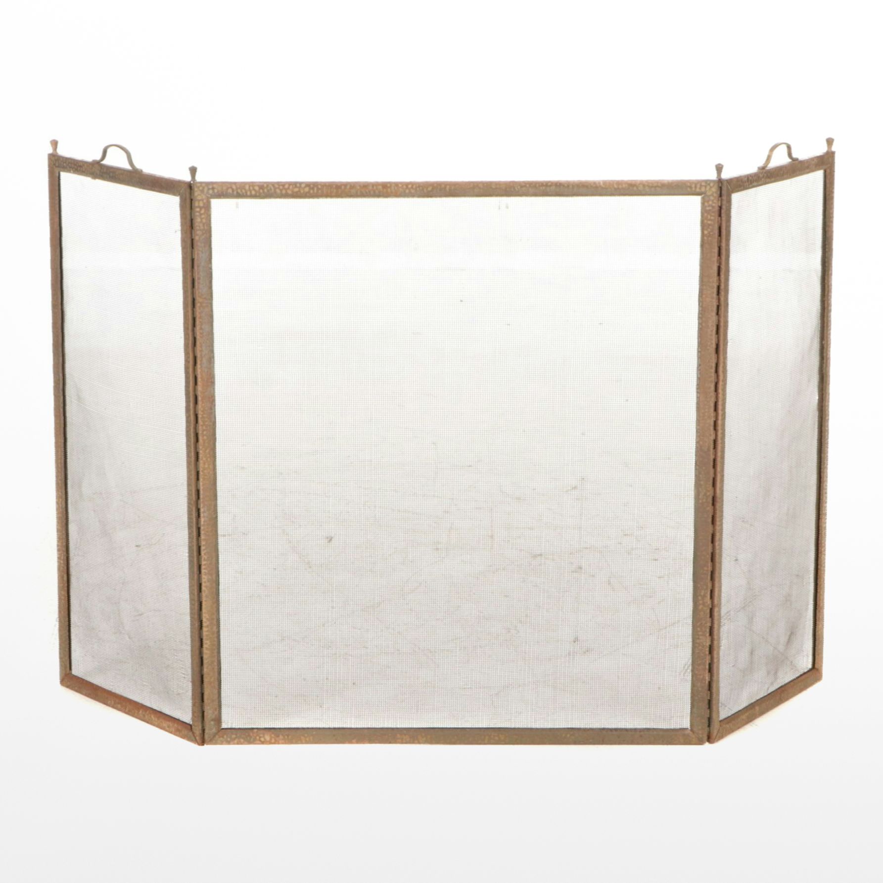 Hammered Brass Tri-Panel Fireplace Screen