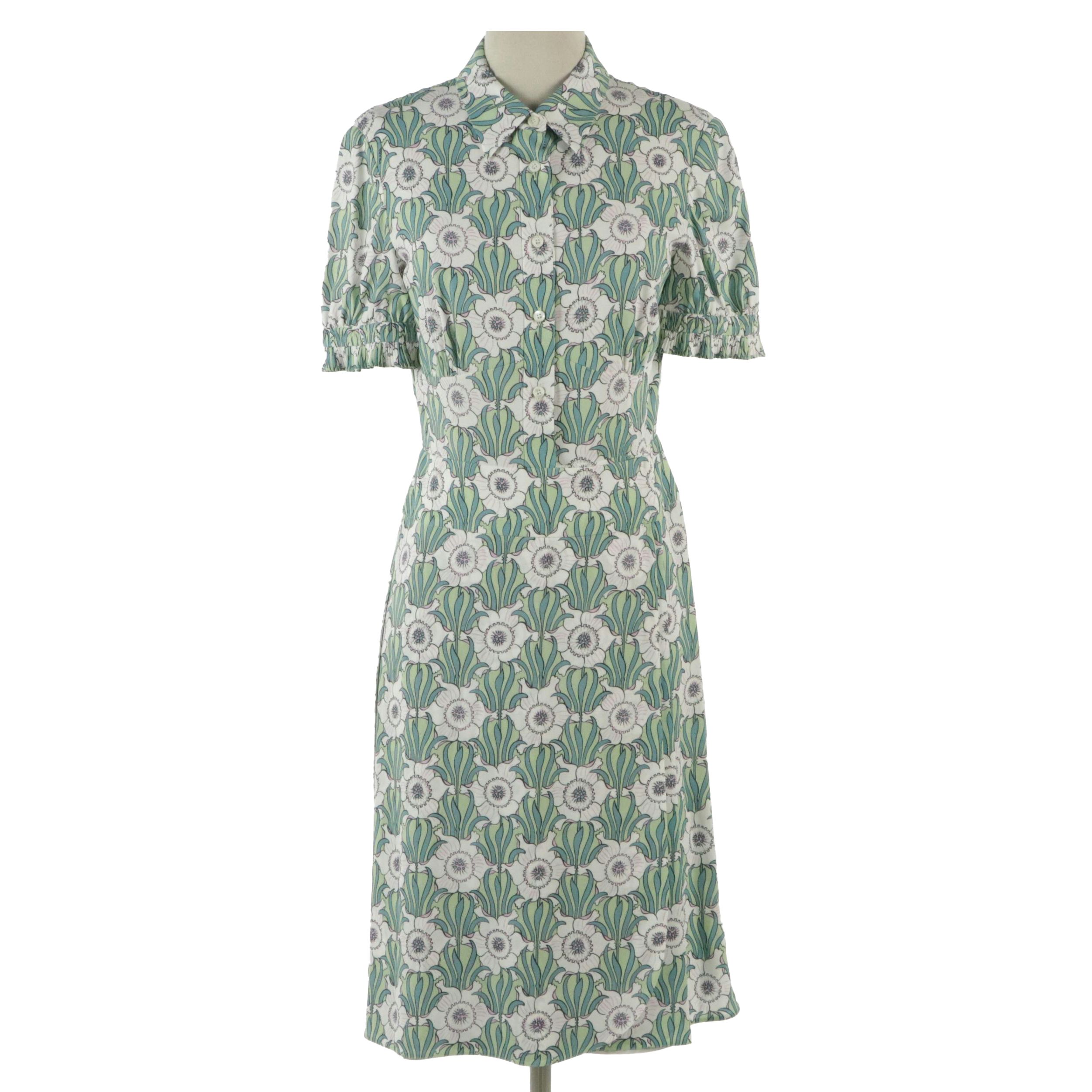 Prada Floral Print Button and Snap-Front Wrap Shirt Dress with Tag