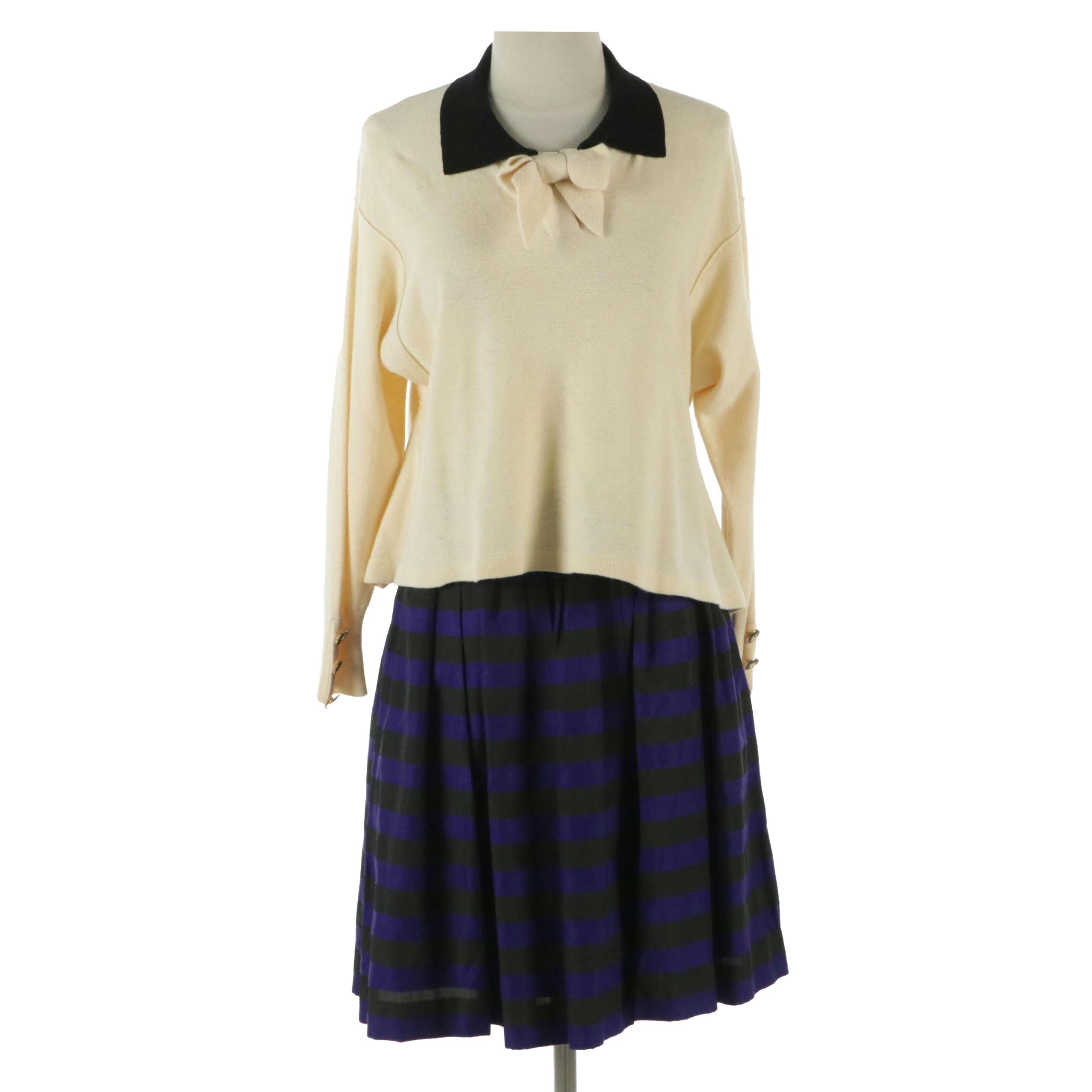 Sonia Rykiel Wool Knit Cropped Sweater and Rayon-Blend Striped Skirt