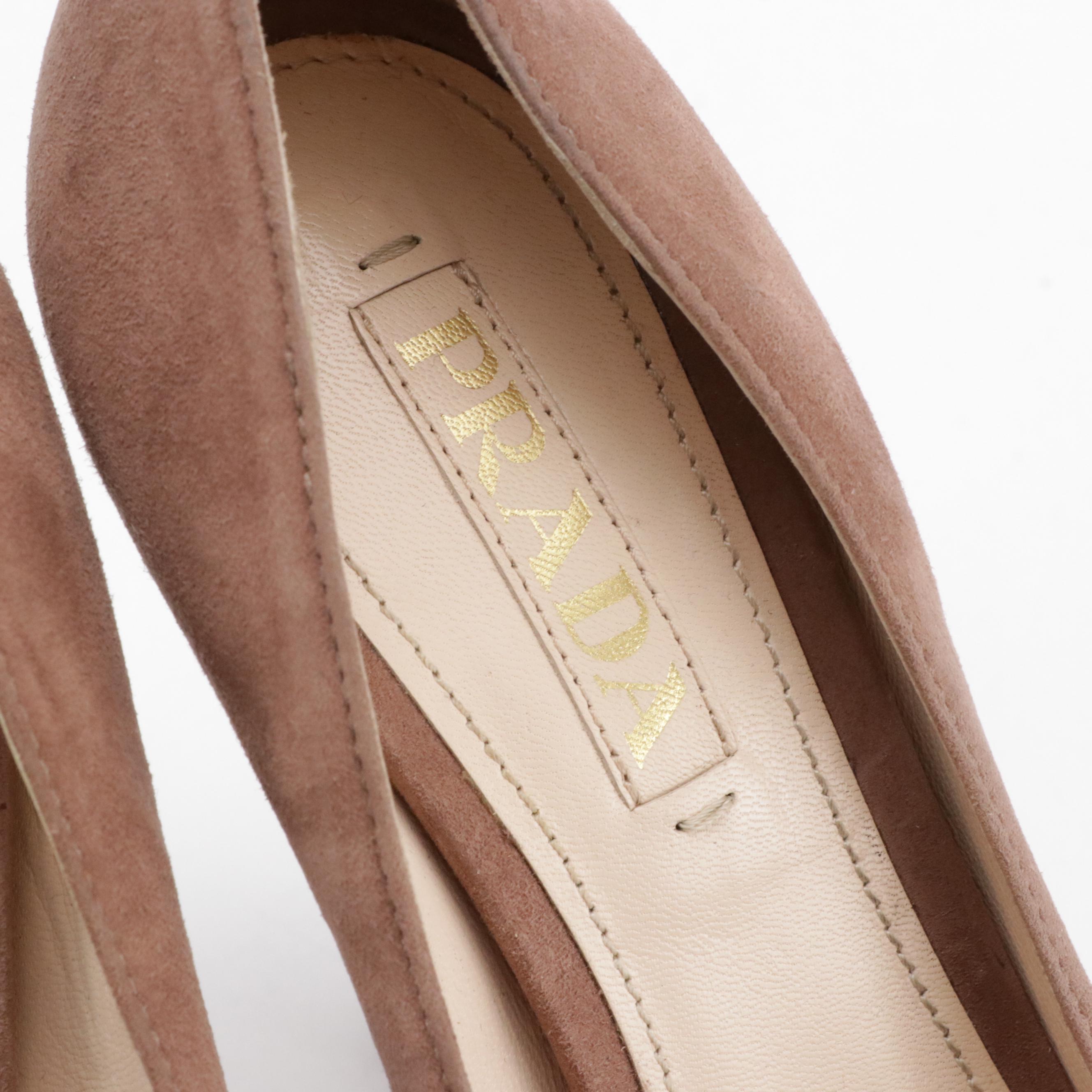 Prada Blush Mauve Suede Platform Peep-Toe Pumps Shoes