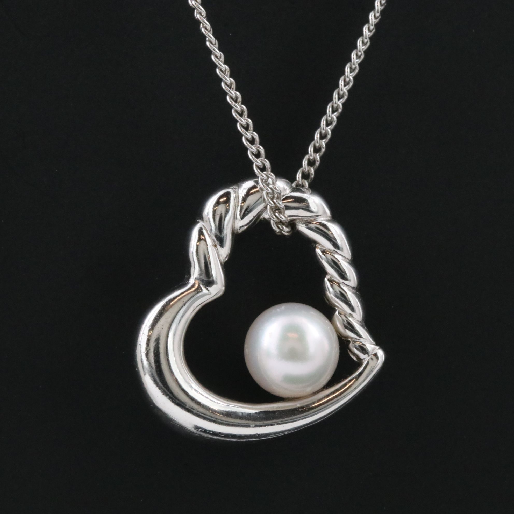 Tasaki Sterling Pearl Heart Pendant Necklace