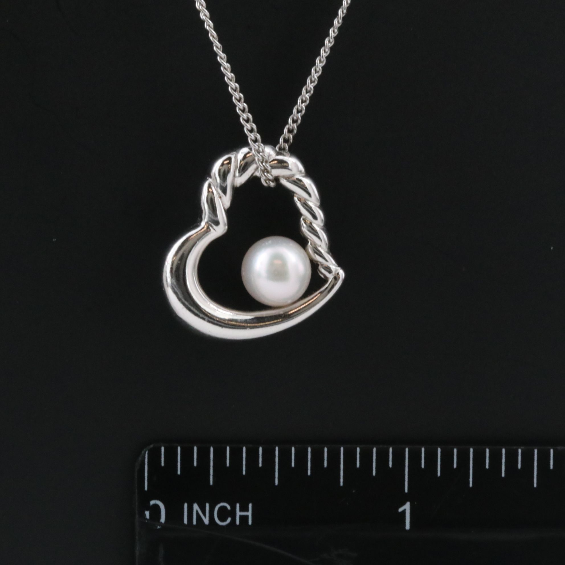 Tasaki Sterling Pearl Heart Pendant Necklace