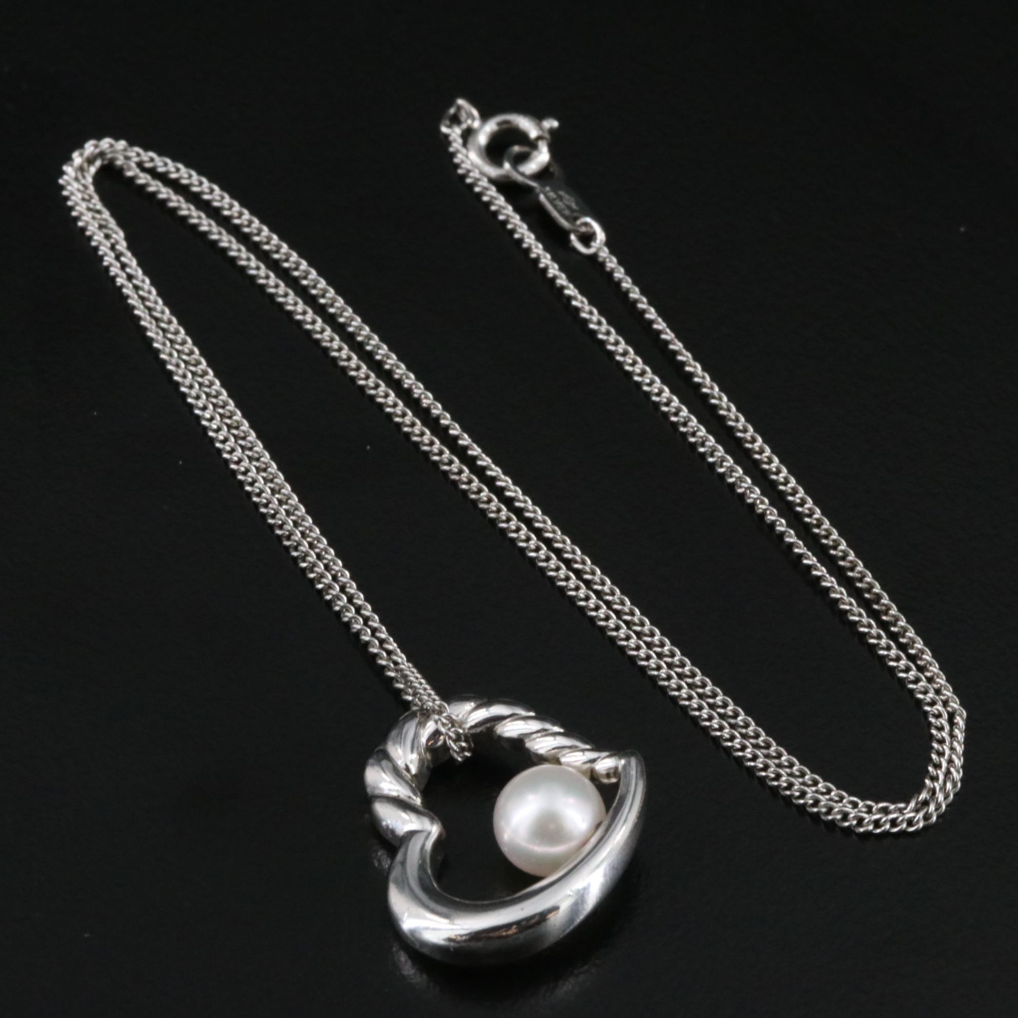Tasaki Sterling Pearl Heart Pendant Necklace