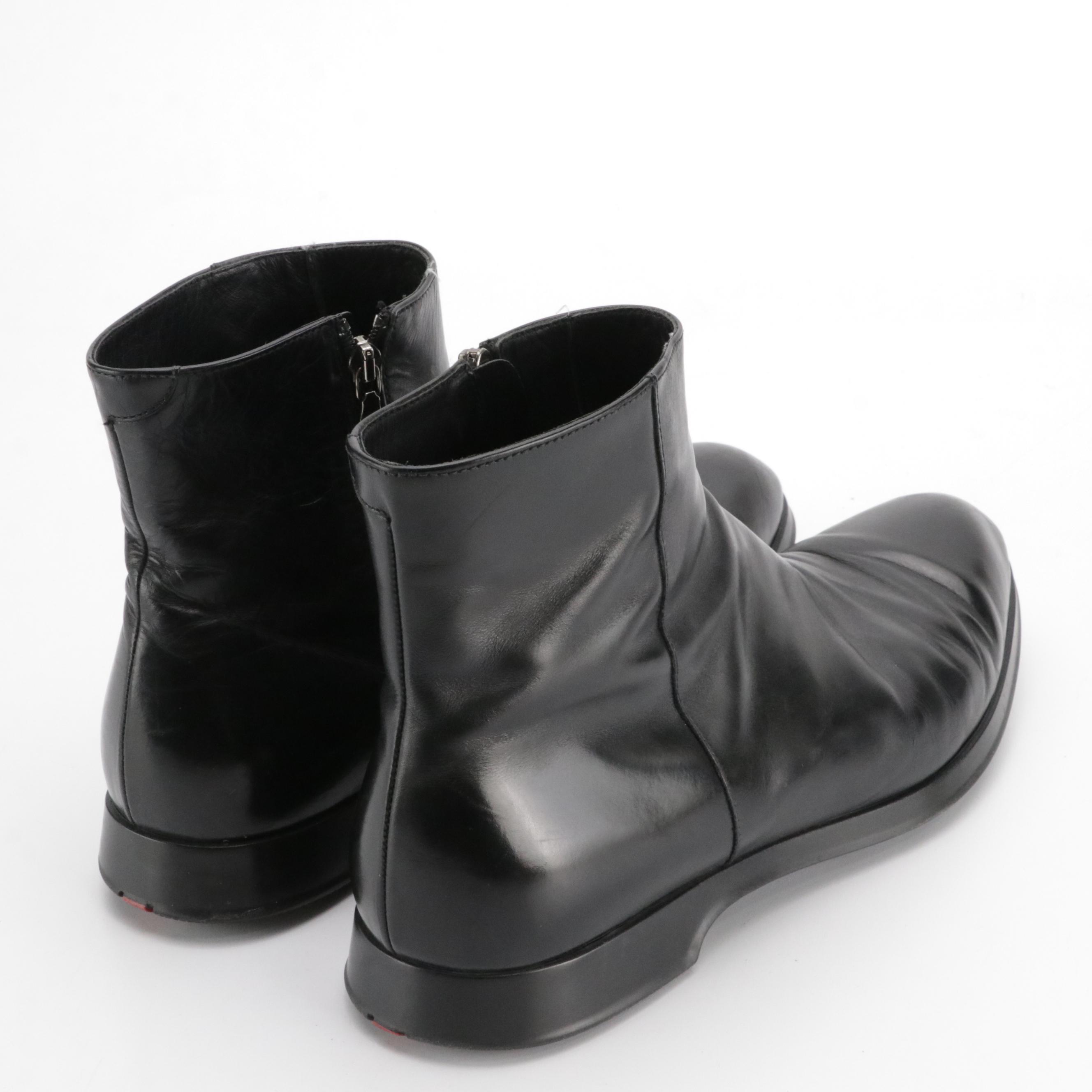 Men's Prada Black Leather Ankle Boots