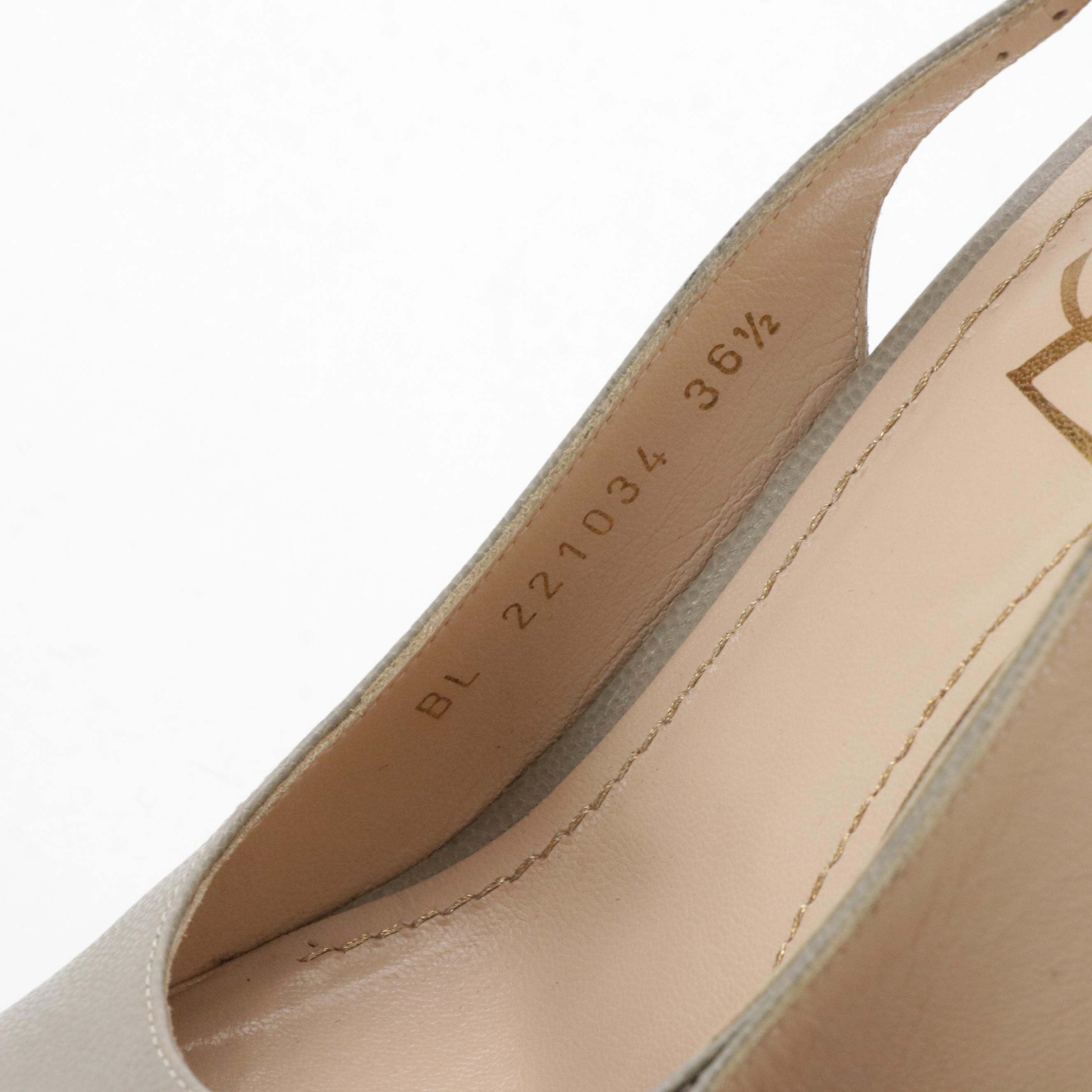 Yves Saint Laurent Platform Slingback Pumps in Light Grey Pebbled Leather